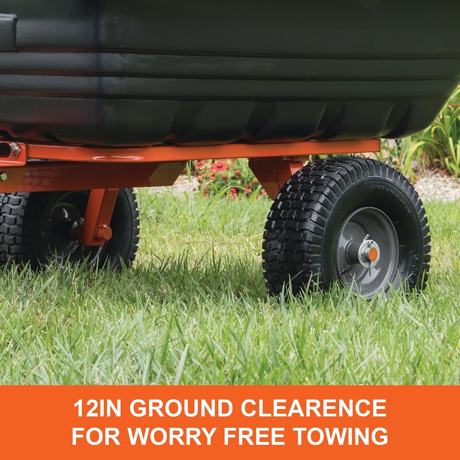 Agri-Fab 45-0552 700 lbs Tow Behind Poly Dump/Swivel Cart, 12 CU. FT. Capacity; Lawn & Garden Cart/Trailer for Lawn Mowers, 15' Pneumatics Tires, Easy to Use Hand Dumping Mechanism