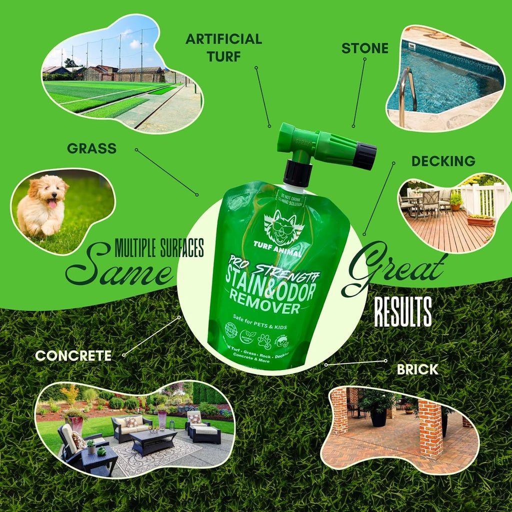 Complete Artificial Turf Care Kit – Includes Cordless Battery Powered Turf Power Sweep Artificial Turf Sweeper, Turf Animal Pro-Strength Odor Remover Starter Kit & Turf Static Sweep Detail Edger Broom