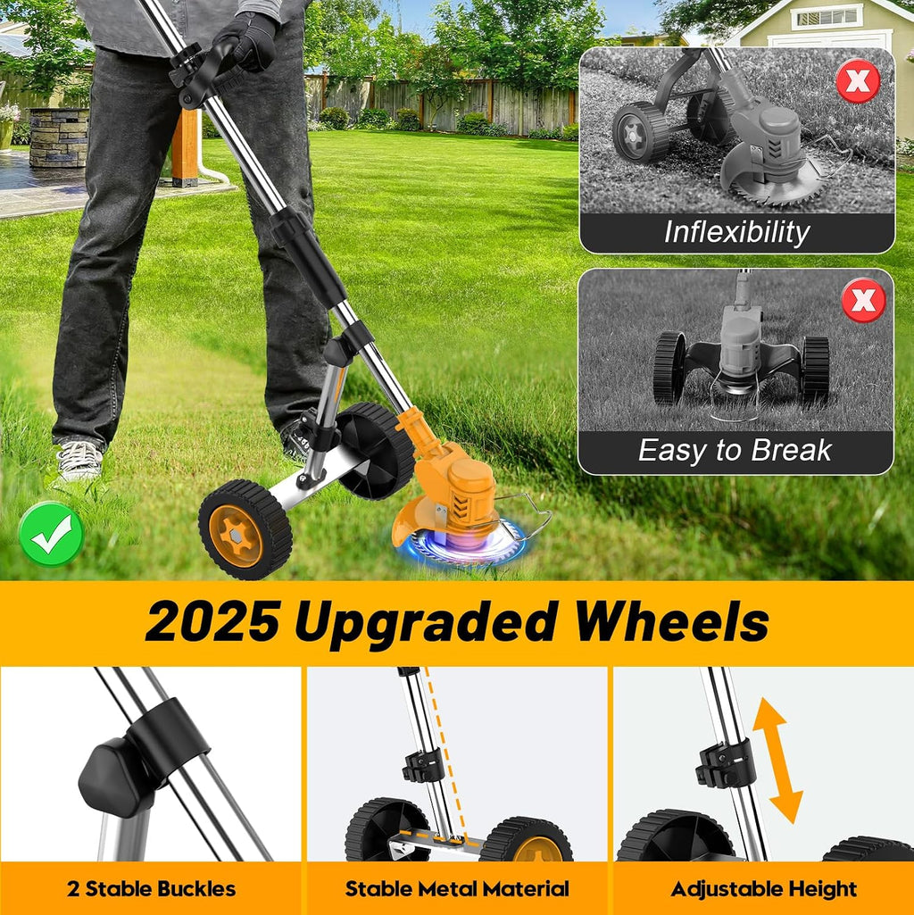 20000 RPM Electric Weed Wacker Cordless Weed Eater Battery Powered 21V, 4-in-1 Brush Cutter/String Trimmer/Grass Trimmer/Lawn Mower, 6″ Edger Stringless Weed Trimmer with Wheel & Blade,2 Battery