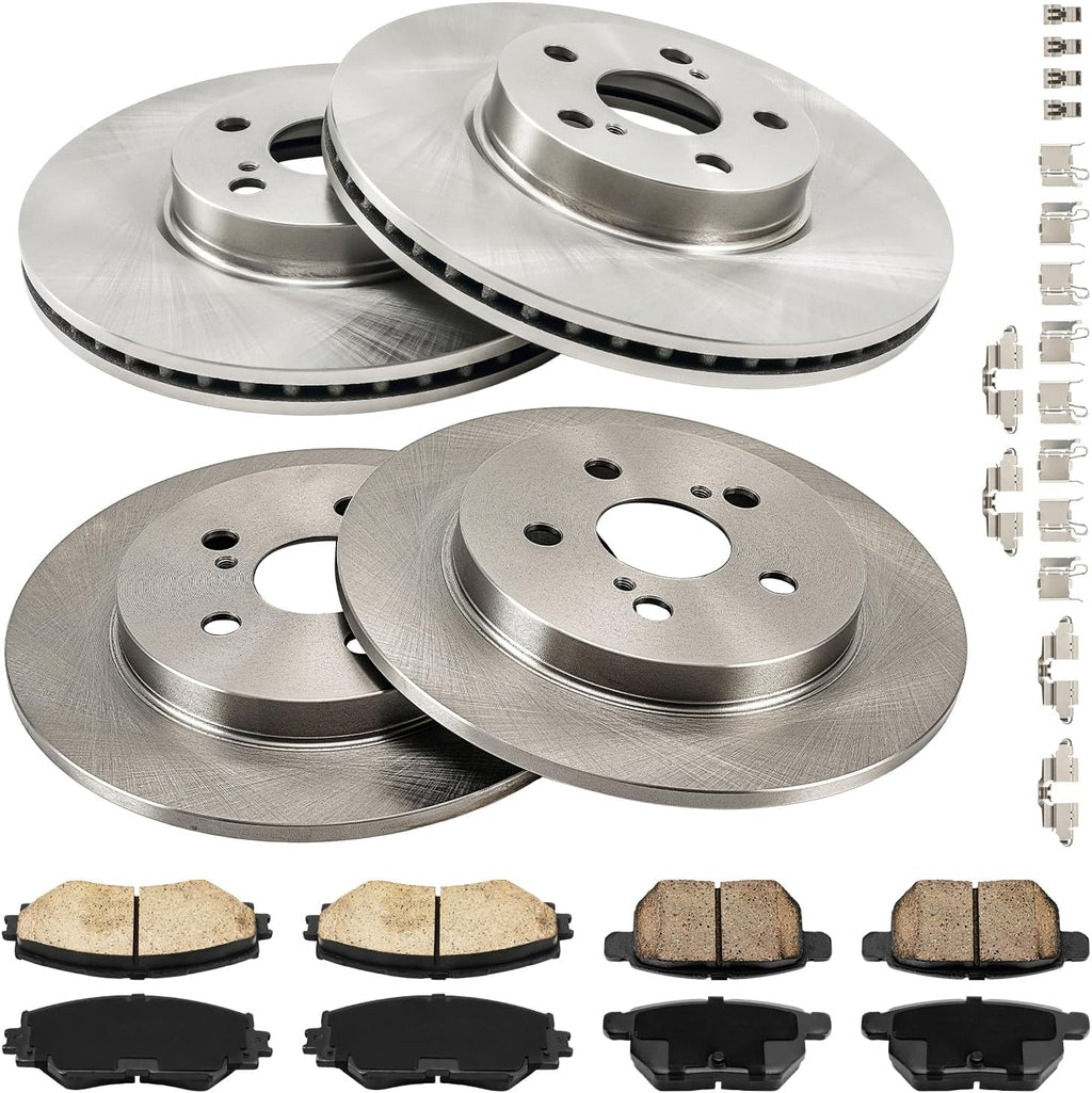 Torchbeam Brake and Rotor Kit Front and Rear Brake Pads Brake Rotor Ceramic Compatible with Toyota 2009-2010 2014-2016 2017-2019 Corolla 2.4L,10.83 inch (275mm) Front and 10.20'' (259mm) Rear Rotor