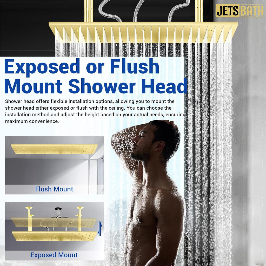 32' Luxury Thermostatic Full Body Shower System with 32-Inch Mist & Rainfall Shower Head & 6 Body Jets, Handheld, JetsBath Brushed Gold Two Person Shower Faucet Set, Smart Shower System for Couples