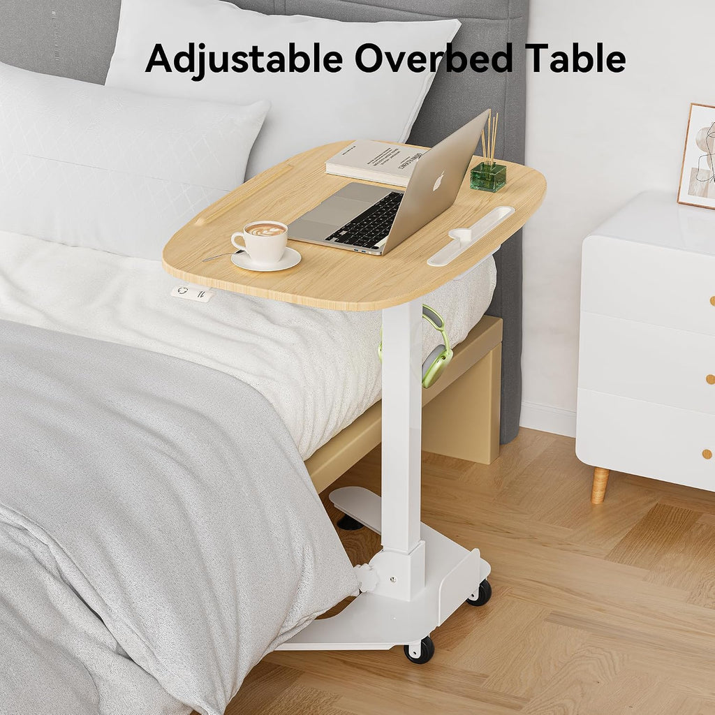 WALKINGDESK Folding Pneumatic Height Adjustable Mobile Standing Desk with 90° Tiltable Tabletop, 27.2x18.9 Inch Portable Laptop Desk with Wheels, Holds Up to 66.1lbs for Home Office, Study, Oak