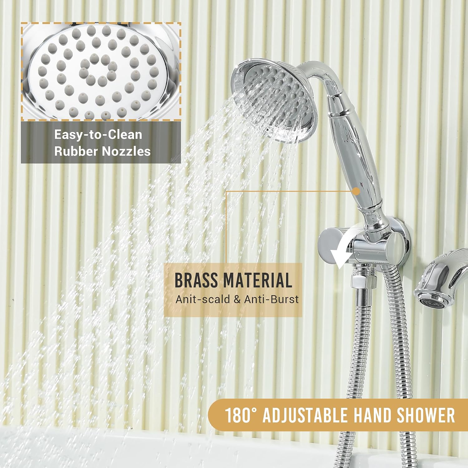 DASAN Antique Wall Mount Tub Filler Faucet with Hand Held Shower, Chrome Bathtub Faucet with Sprayer Wall Mounted Roman Bath Tub Faucet Set with High Flow Rough in Valve, AT201TF-CH