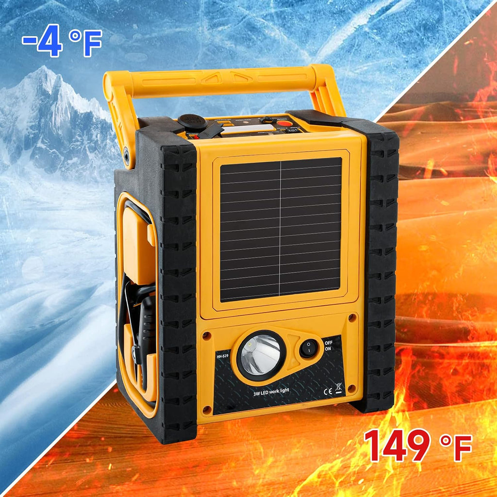 Solar Portable Power Station, 2000Amps Car Battery Jump Starter Battery Pack with 400W Inverter Dual AC/DC/USB Output, 260 PSI Air Compressor, 12V Jump Box for Car Battery with Flashlights