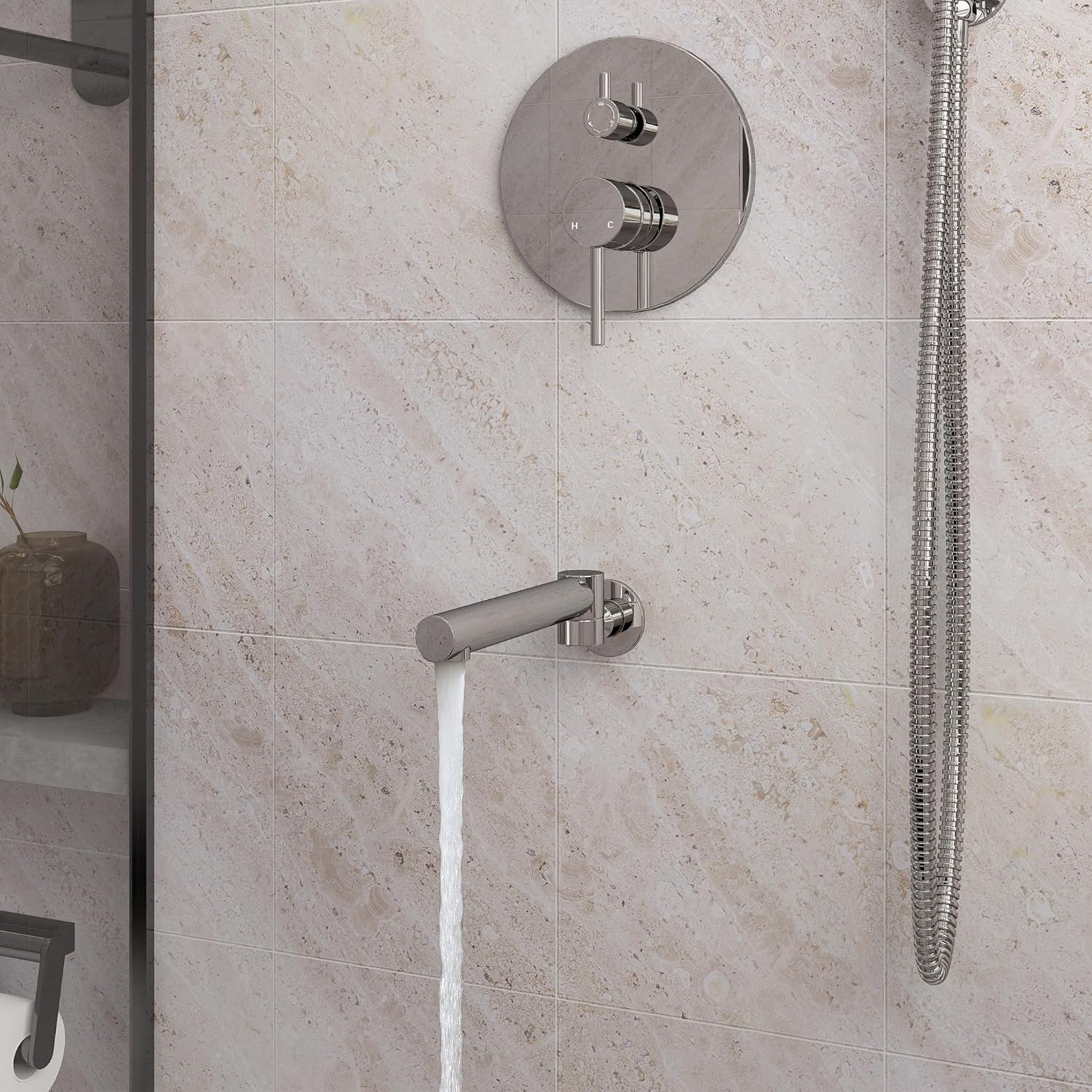 MONDAWE Round Shower Faucets Sets Complete with Tub Spout, Wall Mounted Shower System 10 Inch Rainfall Shower Head with Handheld Combo, Chrome High Pressure Shower Faucet Set