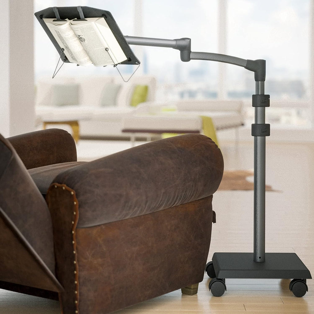 LEVO G2 Book Holder Floor Stand with Rolling Base – Our Premium Adjustable Reading Station on Wheels for Bed, Couch, or Recliner – Ergonomic Hands-Free Page Support for Heavy Novels and Textbooks