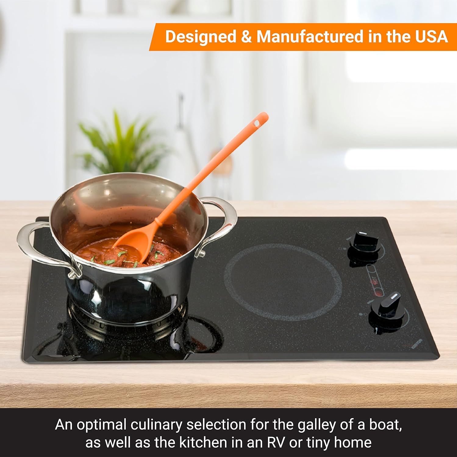 Kenyon Mediterranean 2-Burner Small Cooktop, Electric Cooktop for Energy-Efficient Cooking, Knob Control, Portrait Cooktop, 208-Volt, Black