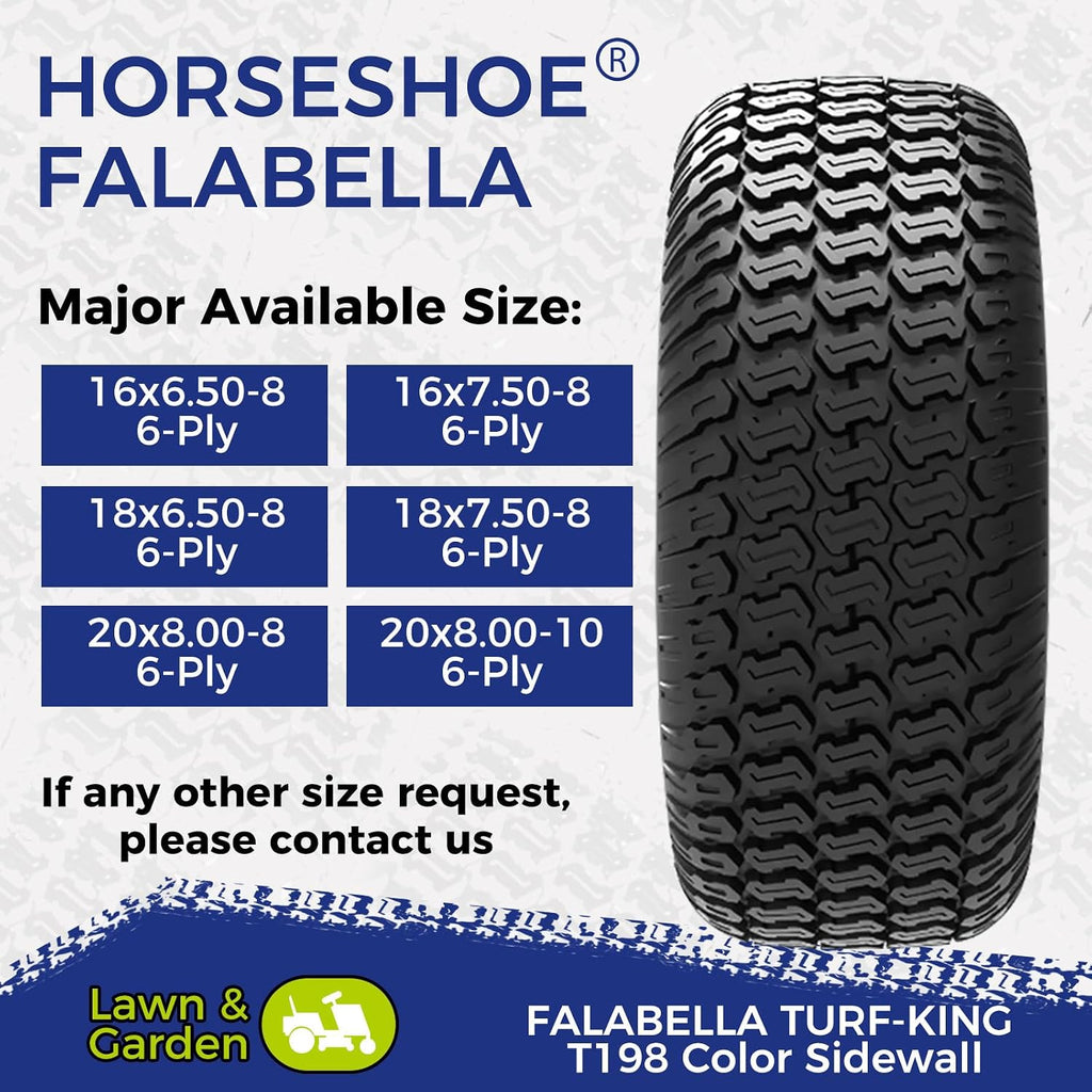 HORSESHOE FALABELLA 2 New 20x8.00-10 / 20x8-10 6PR T198 TURF-KING LAWN MOWER TIRES LRC Heavy Duty 20x8x10 Color-Sidewall (20x8.00-10 6Ply)