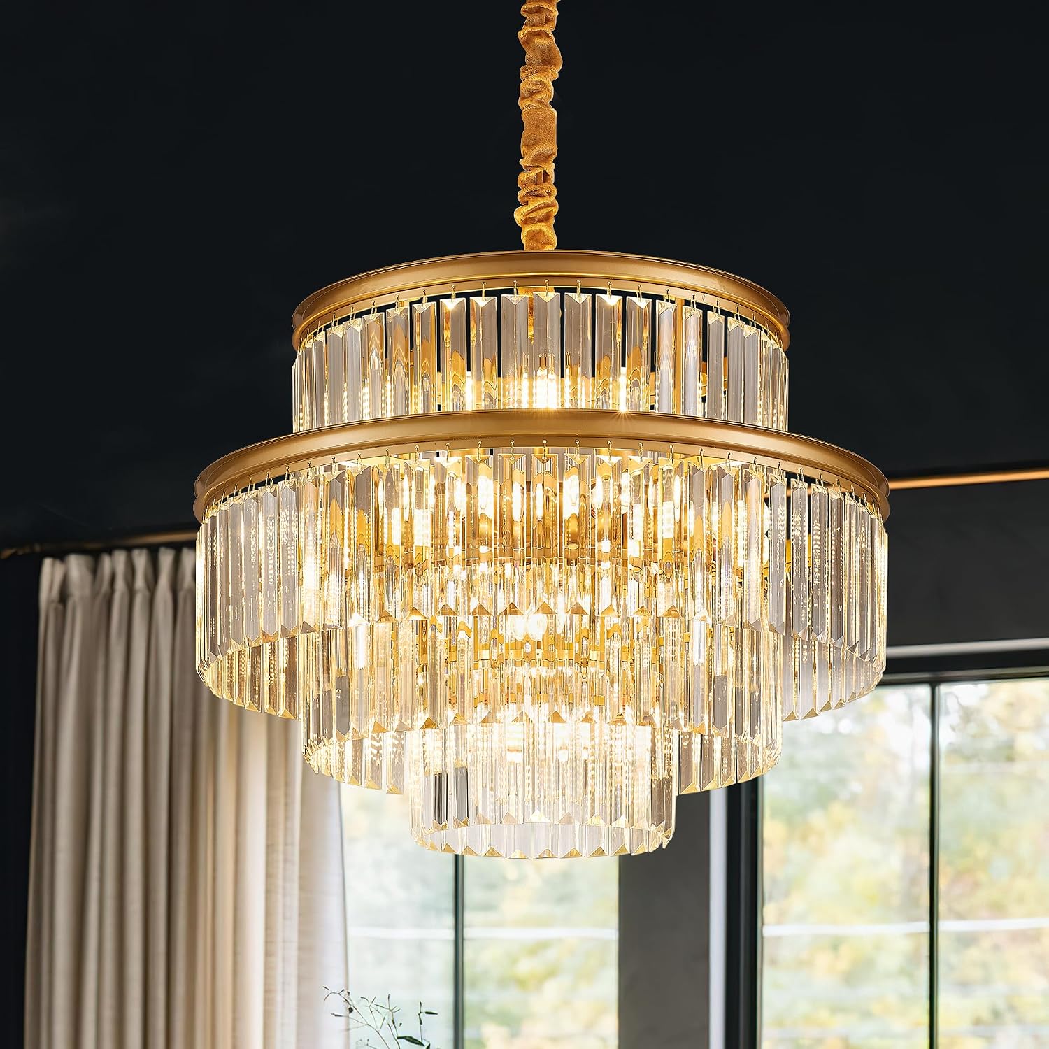 21.6' 14-Light Modern Crystal Chandelier Light Fixtures 4-Tier Gold Luxury Chandeliers for Dining Room Round Hanging Pendant Lighting for Living Room Kitchen Entryway Bedroom Foyer Hallway