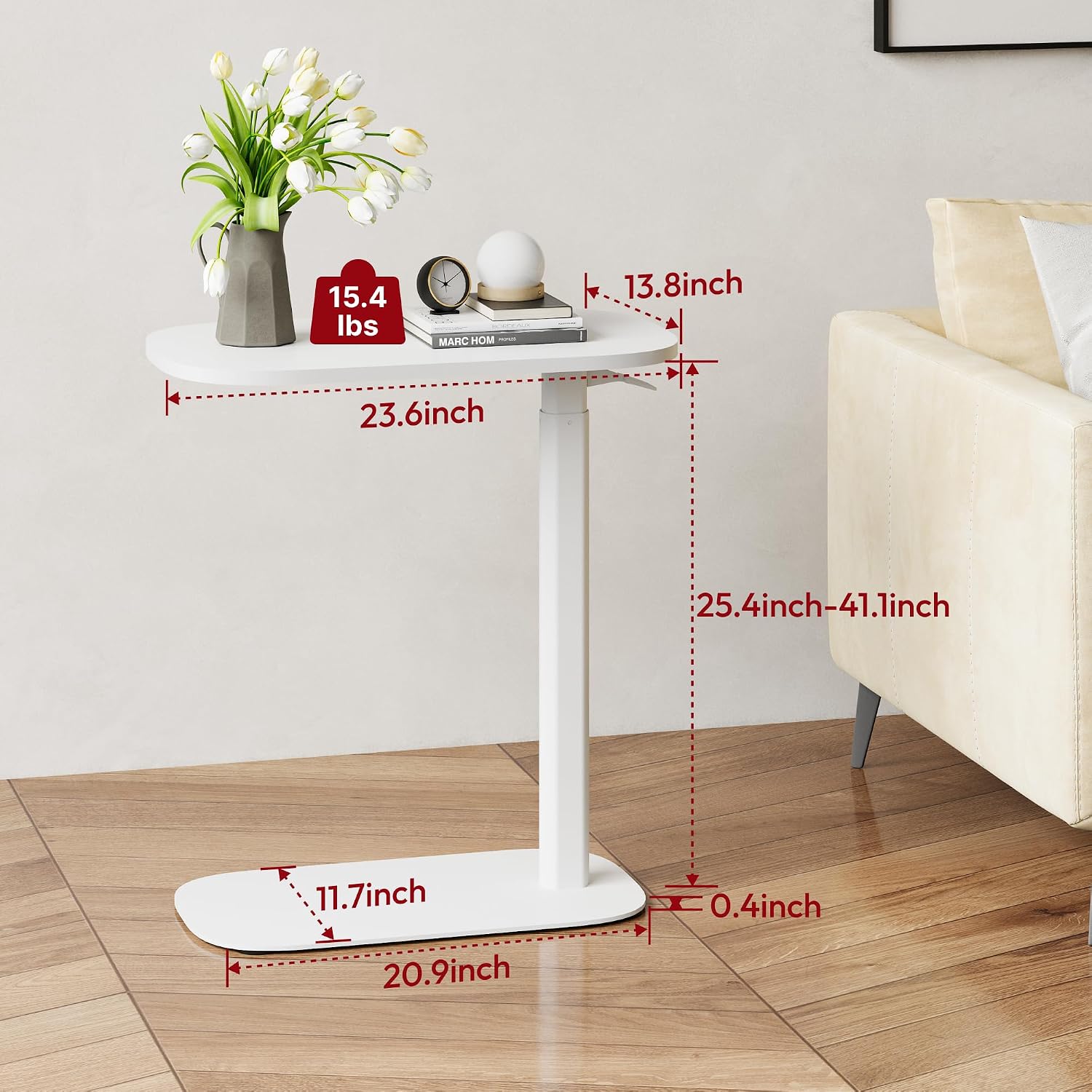 SANODESK Small Standing Desk Pneumatic Height Adjustable Sit Stand Laptop Desk Overbed Table Computer Cart for Home Office Workstations (23.6' W x 13.8' D, White)