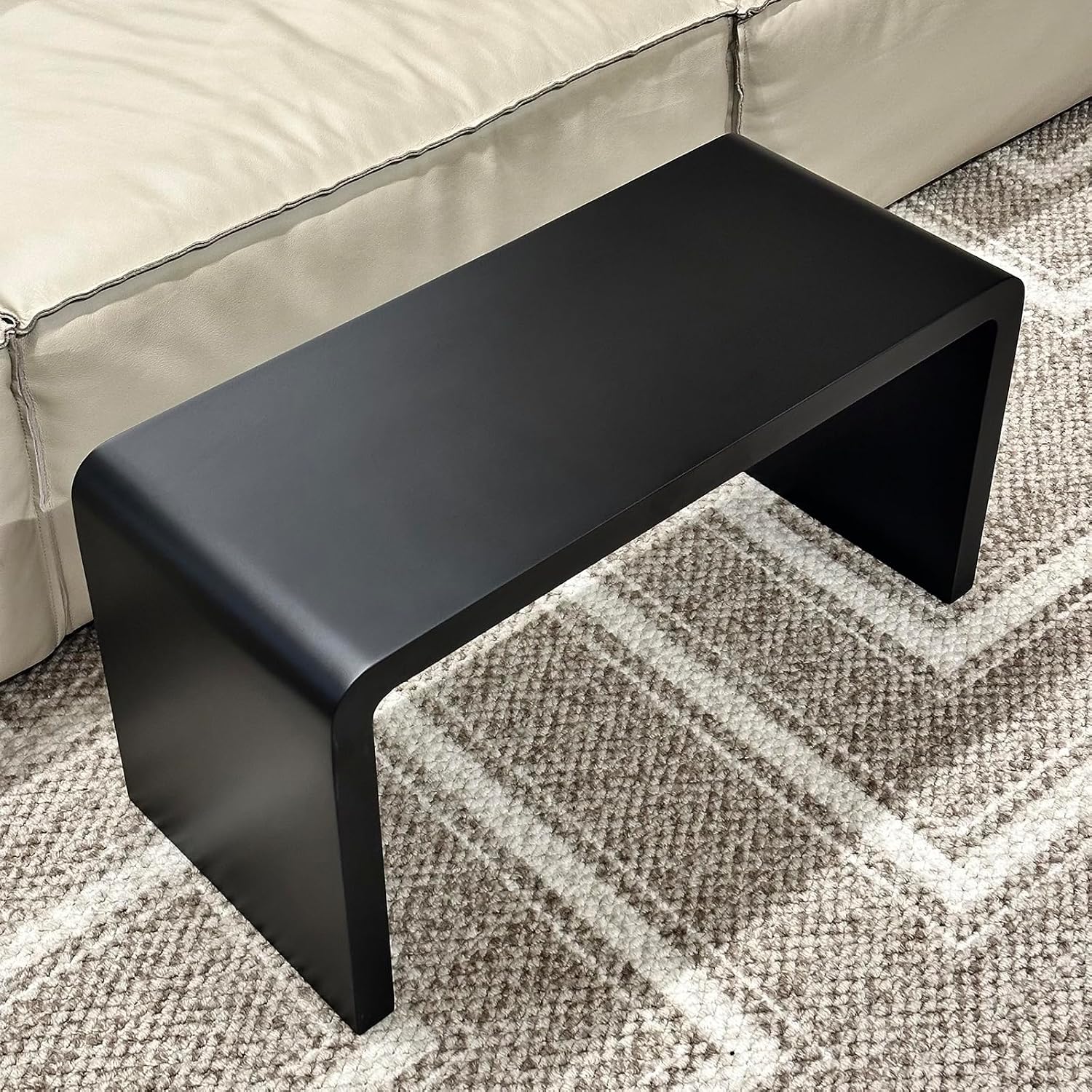 Solid Wood End Table for Couch, C Shaped Mini Sofa Side Table for Small Narrow Spaces, Wooden Nightstand for Living Room Bedroom Laptop Work Desk, Bedside Table for Office Balcony (2, black large)