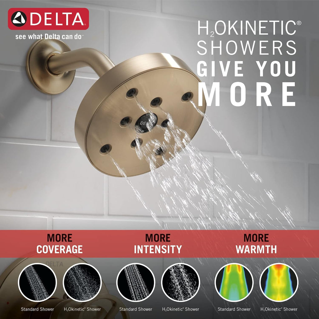 Delta Faucet Trinsic 14 Series Gold Tub Shower Faucet Set with H2Okinetic Shower Head, Shower Trim Kit, Gold Shower Fixtures, Bathtub Faucet Set, Champagne Bronze T14458-CZ (Valve Not Included)