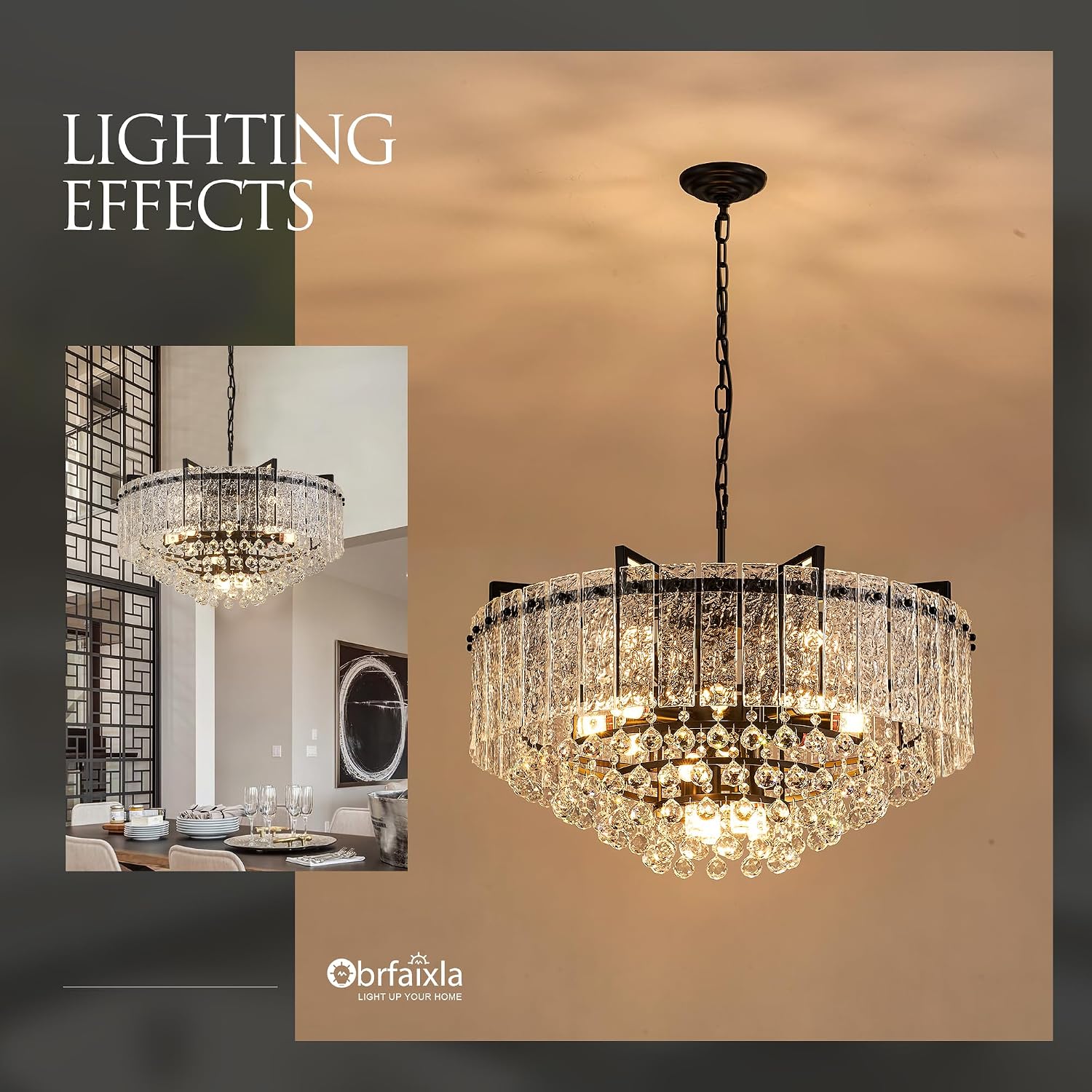 29.2' 16-Light Modern Glass Chandelier Light Fixtures Large Black 4-Tier Crystal Beads Chandeliers for Dining Room Round Hanging Ceiling Pendant Lighting for Bedroom Entryway Foyer Stairway
