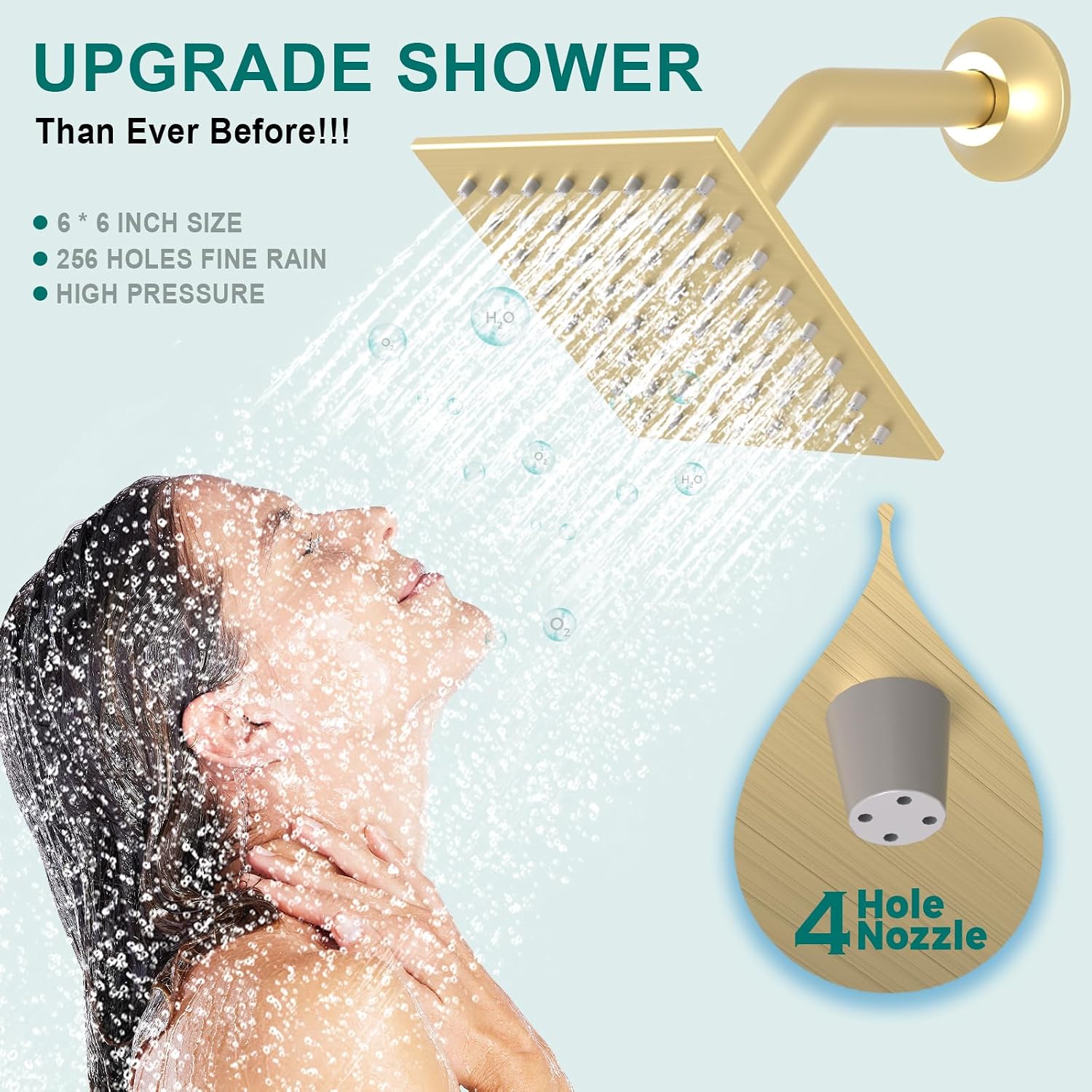 Brushed Gold Dual Heads Shower Faucets Set Thermostatic Shower System, 4-Way Luxury Shower Fixture 14X20' LED Rainfall Shower Head with 6inch Wall Showerhead, Waterfall Tub Spout, Dual-mode Handheld