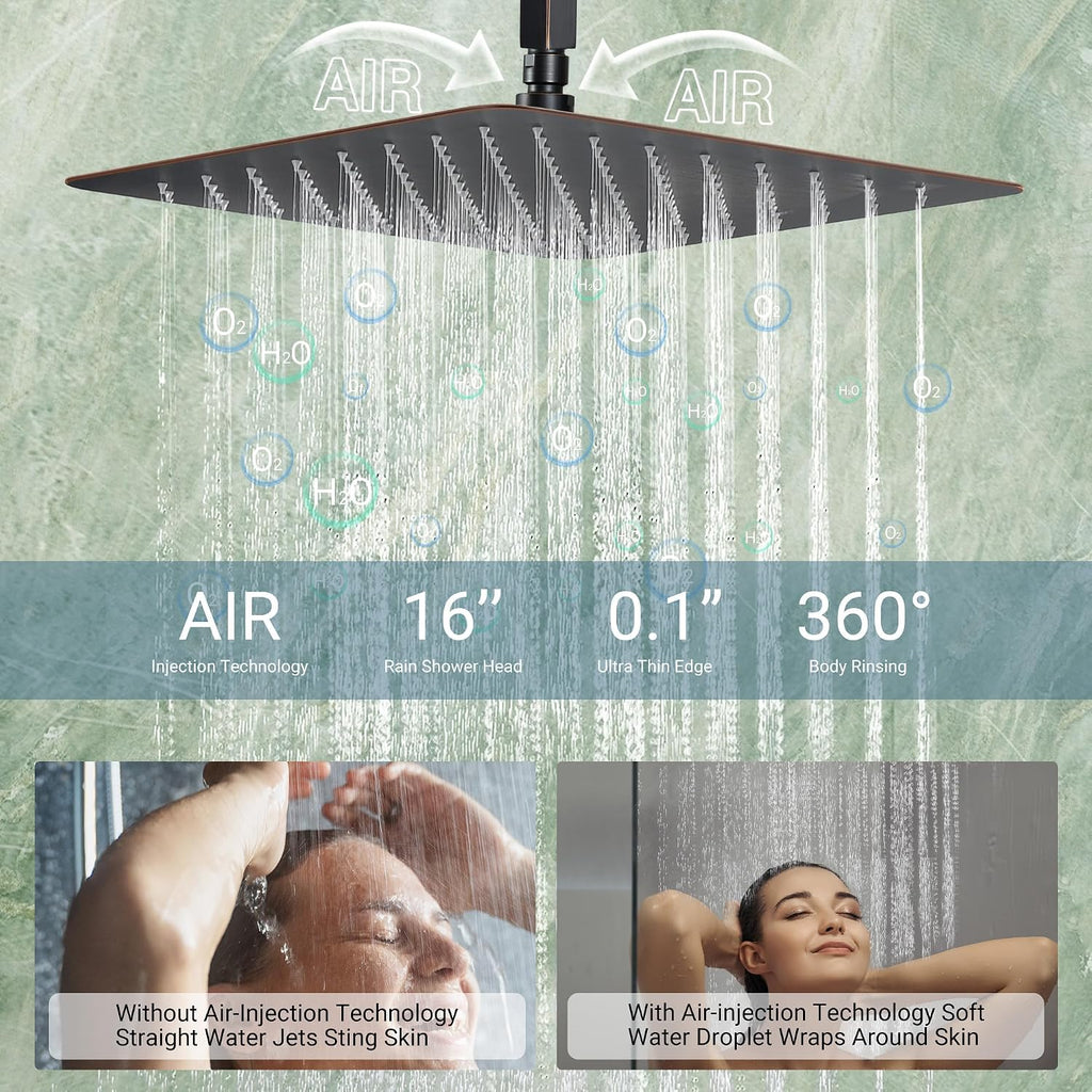 Dasan Thermostatic Dual Shower Head System with 6 Body Jets, 6-Inch Shower & 16' Rainfall Shower, Luxury Oil Rubbed Bronze Shower Faucet Set Tandem Rain Shower Head System for Couples/2-Person