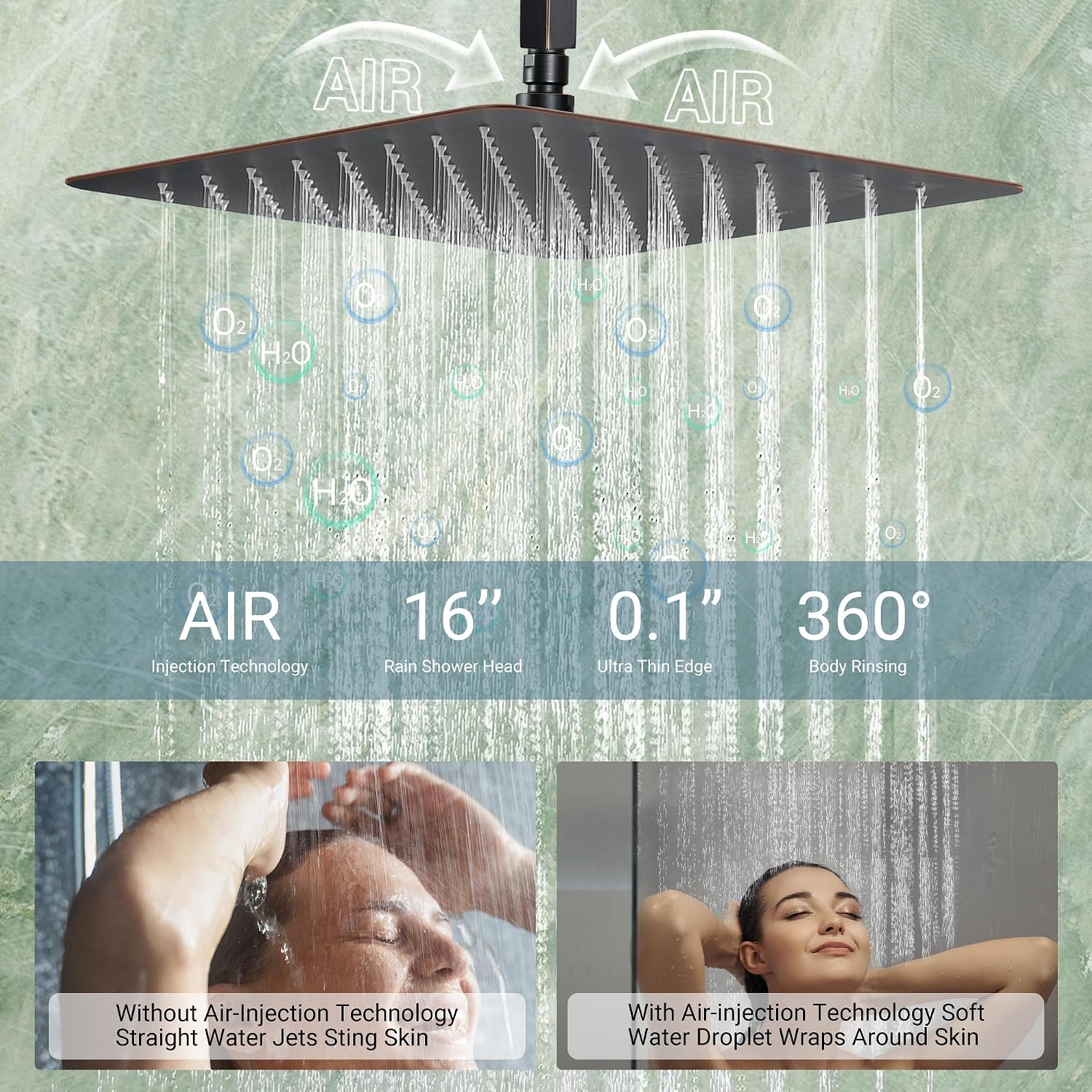 Dasan Thermostatic Dual Shower Head System with 6 Body Jets, 6-Inch Shower & 16' Rainfall Shower, Luxury Oil Rubbed Bronze Shower Faucet Set Tandem Rain Shower Head System for Couples/2-Person