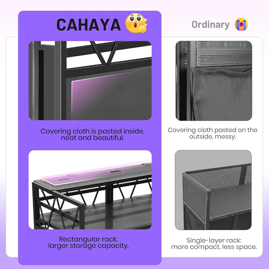 CAHAYA DJ Booth Stand Portable - DJ Table Facade for Laptop Double Top Storage Height Adjustable with Black & White Scrims DJ Stand Foldable with Storage Bag, Cable Holes, 40.7' L x 19.7' W, Black