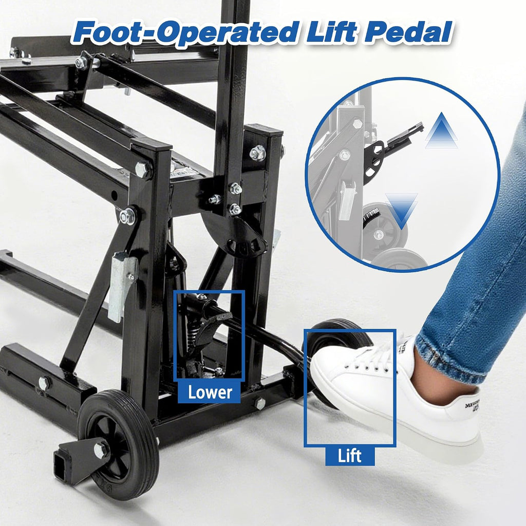 Heavy Duty Lawn Mower Lifts for Riding Tractors, Lawn Mower Jack Lift Zero Turn with Adjustable Hight Lock, Lawn Tractor Lifts & Zero Turn Lift with Wheels/Handle, Foot-Operated, 550 LBS Capacity