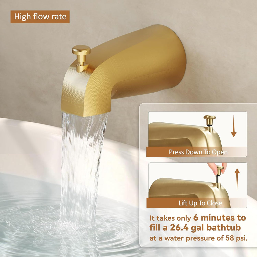 Tub Shower Faucet Set, Tub and Shower Trim Kit with 10 Inch High-Pressure Rian Shower Head,Shower Head and Handle Set, Brushed Gold