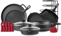 Cuisinel Cast Iron Cookware Set - Complete Pre-Seasoned Kit - 8' Skillet + 10'+12' Skillets with Glass Lid + Grill Pan + Multi-Cooker/Dutch Oven + Flat Griddle + Pizza Pan + Rack Organizer - 2024