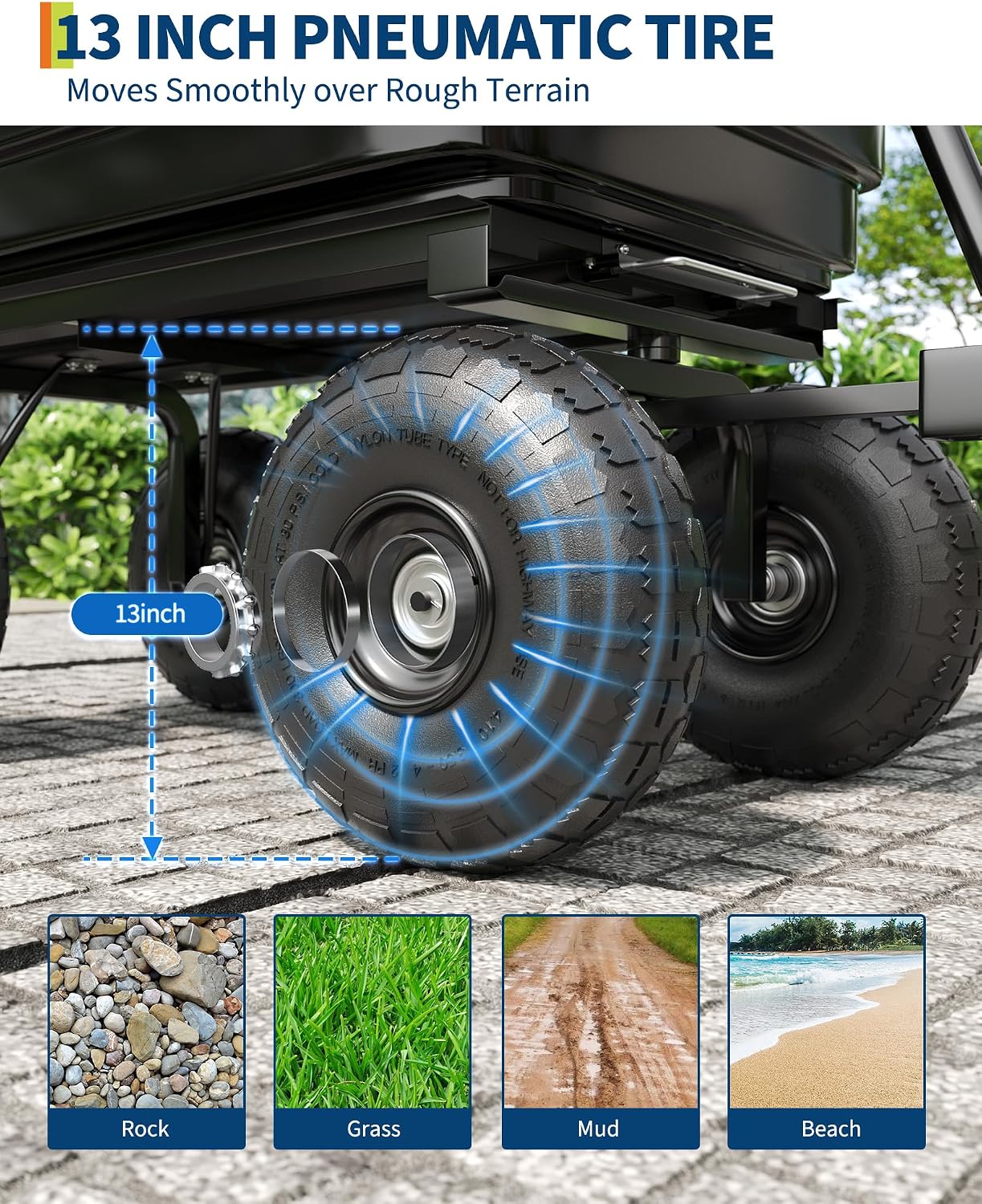 GarveeLife Poly Dump Cart - Heavy Duty 1200lbs Garden Cart with Quick-Release Dumping 13' Tires, Utility Wagon for Yard Work, Landscaping, Gardening