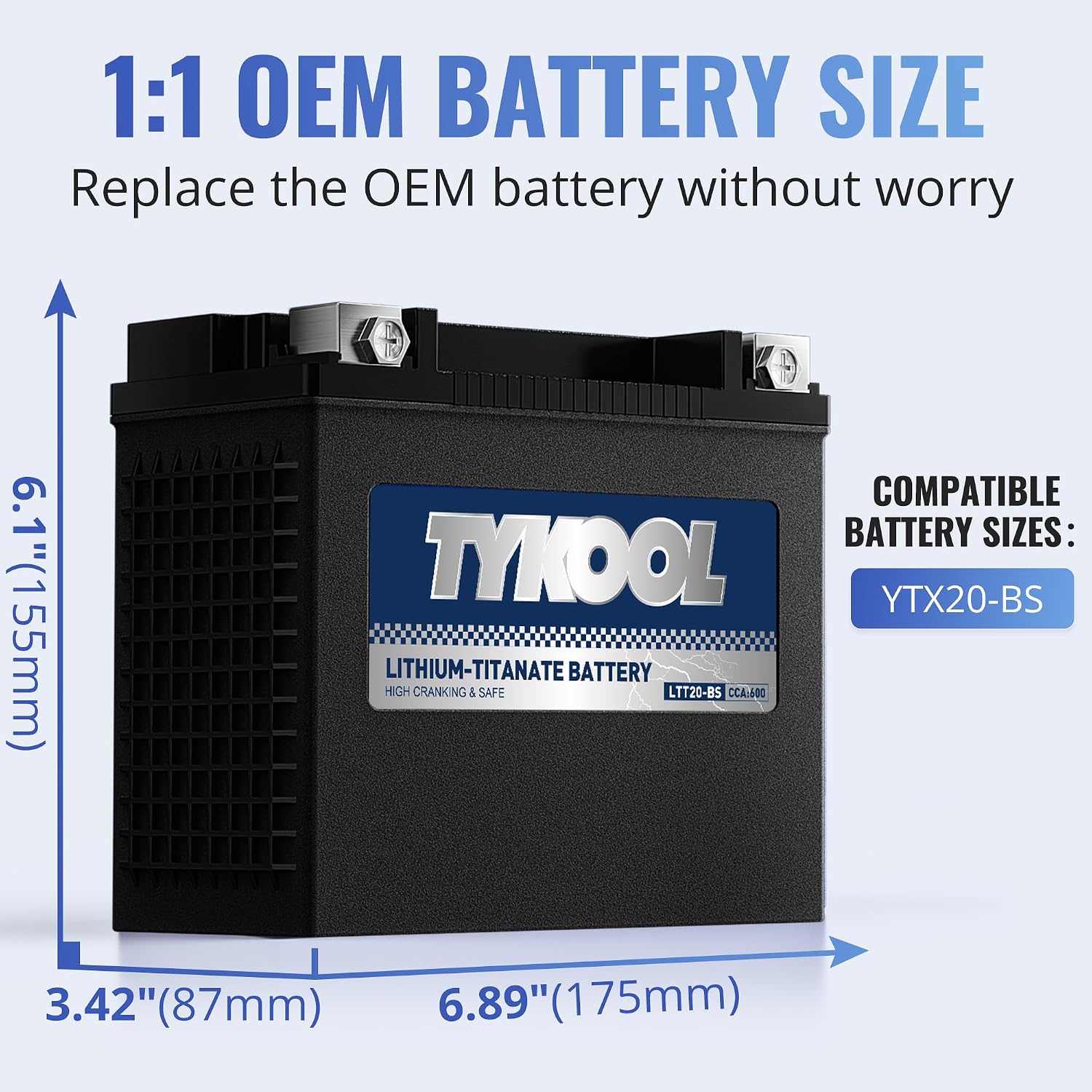 TYKOOL YTX20-BS /YTX20H-BS Lithium Titanate Powersports Battery, 600 CCA, Nornally Work at -40 °F,Motorcycle Battery,Fits for ATV,UTV,PWC,Snowmobile,Lawn Mower
