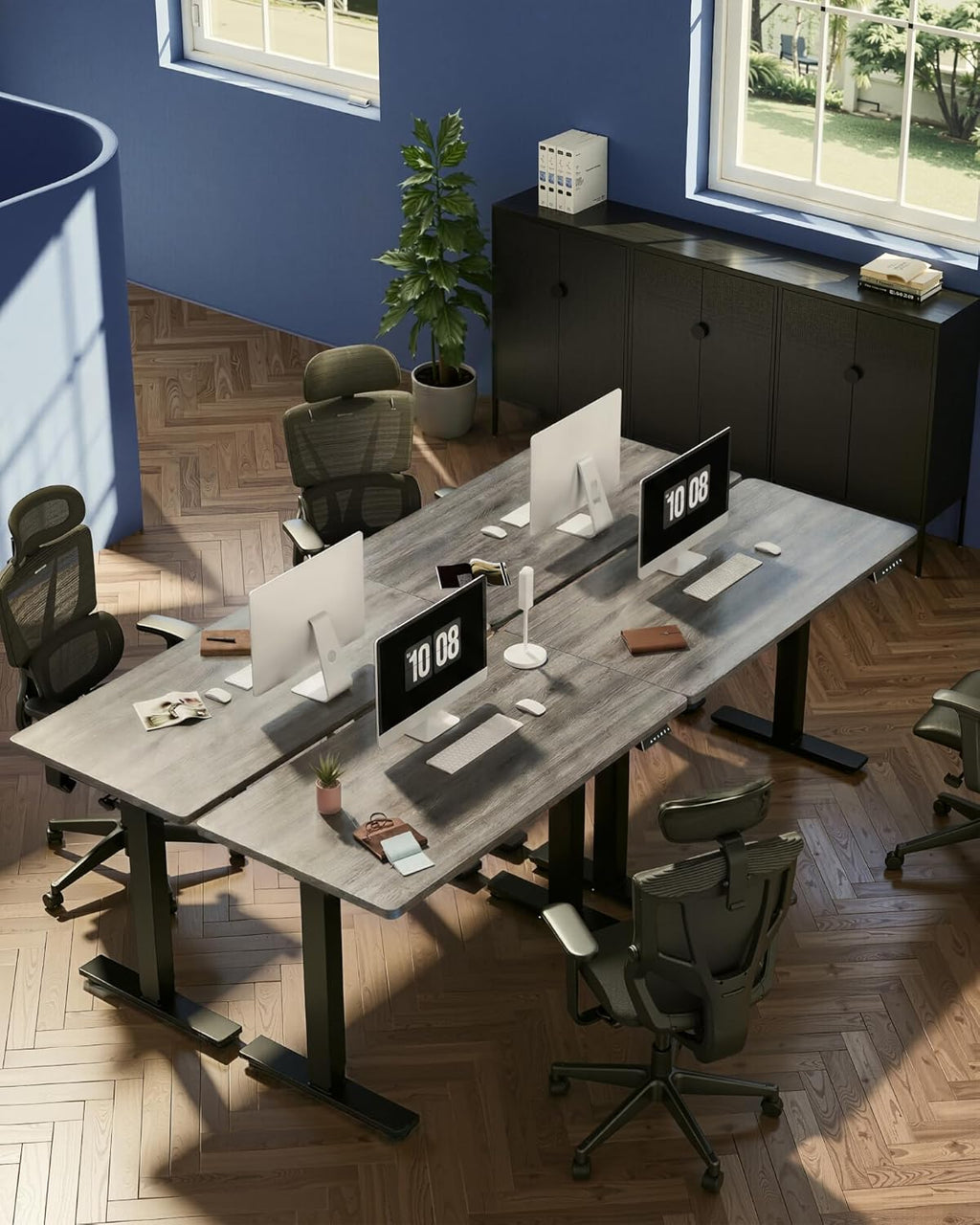 FLEXISPOT EN1 One-Piece Standing Desk, Electric Adjustable with 4 Memory Presets, 176 LBS Capacity, Stable & Quiet, Seamless Desktop for Home Office & Dual Monitors, 55'x28' Gray Wood