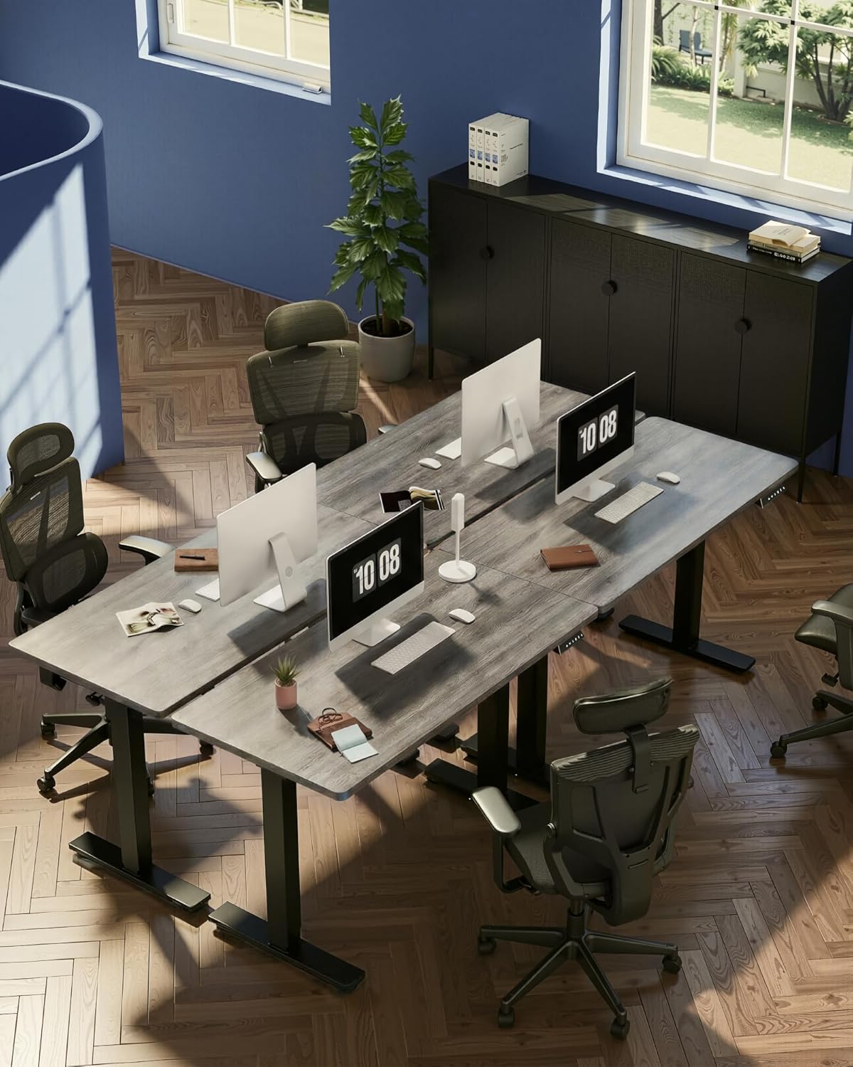 FLEXISPOT EN1 One-Piece Standing Desk, Electric Adjustable with 4 Memory Presets, 176 LBS Capacity, Stable & Quiet, Seamless Desktop for Home Office & Dual Monitors, 55'x28' Gray Wood