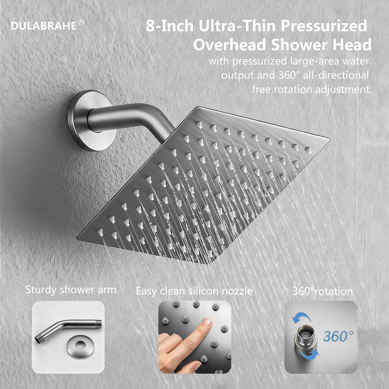 14 X 20 Inch Ceiling LED Rain Shower Head, Dual Rainfall Smart Shower System Set With 8 Inch Wall Head For Two People (Brushed Nickel)