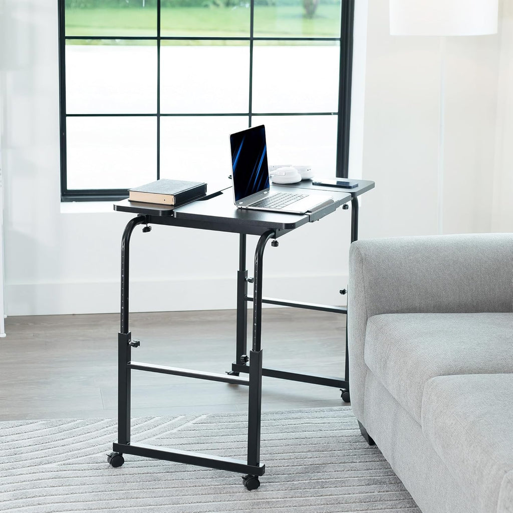 VIVO Mobile Over the Bed and Recliner Table, Tilting Laptop Tray with Height and Length Frame Adjustment, Ergonomic Overbed Kids and Adult Desk on Wheels, Black, DESK-V202B