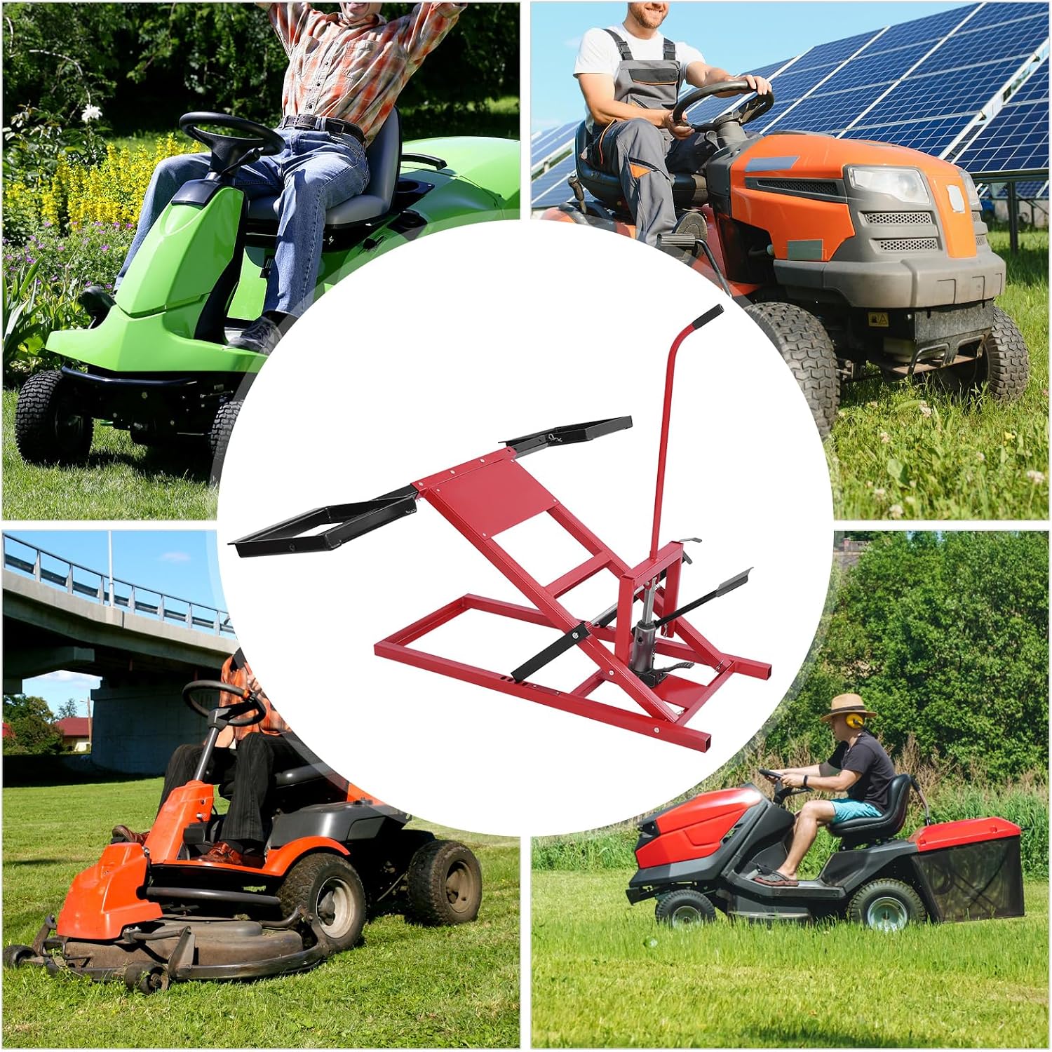 Lawn Mower Lift, 29 Inch Lawn Mower Lift Tool Adjustable Movable Lawn Mower Lift Solid Carbon Steel Lawnmower Lifting Machine for Riding Lawn Mower, Zero Turn Lawn Mowers (500lbs Hydraulic Red)