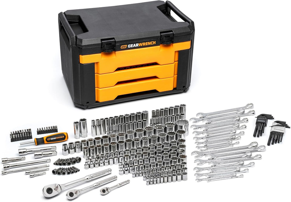 GEARWRENCH Mechanics Tool Set in 3 Drawer Storage Box, 257 Pc, 1/4 in 3/8 in and 1/2 in Drive, Metric/SAE | GW72XLCBMTS