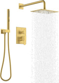 KENES Brushed Gold Rainfall Bathroom Shower System Rain Shower Head and Handle Set, Shower Faucet Set with 10-Inch Rain Showerhead and Handheld Spray, (Shower Valve Included), LJ-6026A-4