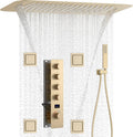 Brushed Gold Digital Display Shower System with 16X24 inch Ceiling Overhead Shower Head(Rain & Waterfall Two Modes), 4 PCS Body Jet and Handheld Spray