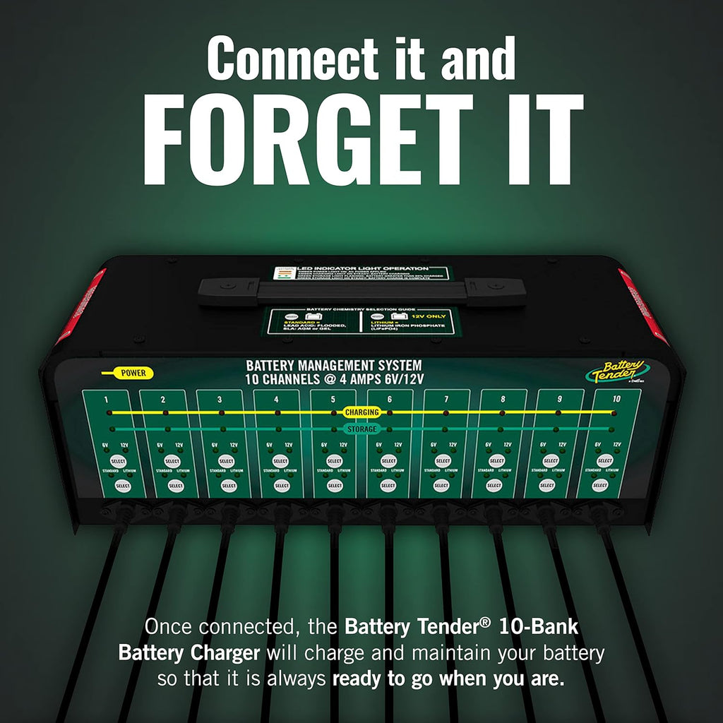 Battery Tender 10 Bank Multibank Charger - 40 AMP (4 AMPs Per Bank) - Selectable 12V / 6V - Smart and Switchable 12V Multi Battery Charger and Maintainer - 021-0134-DL-WH