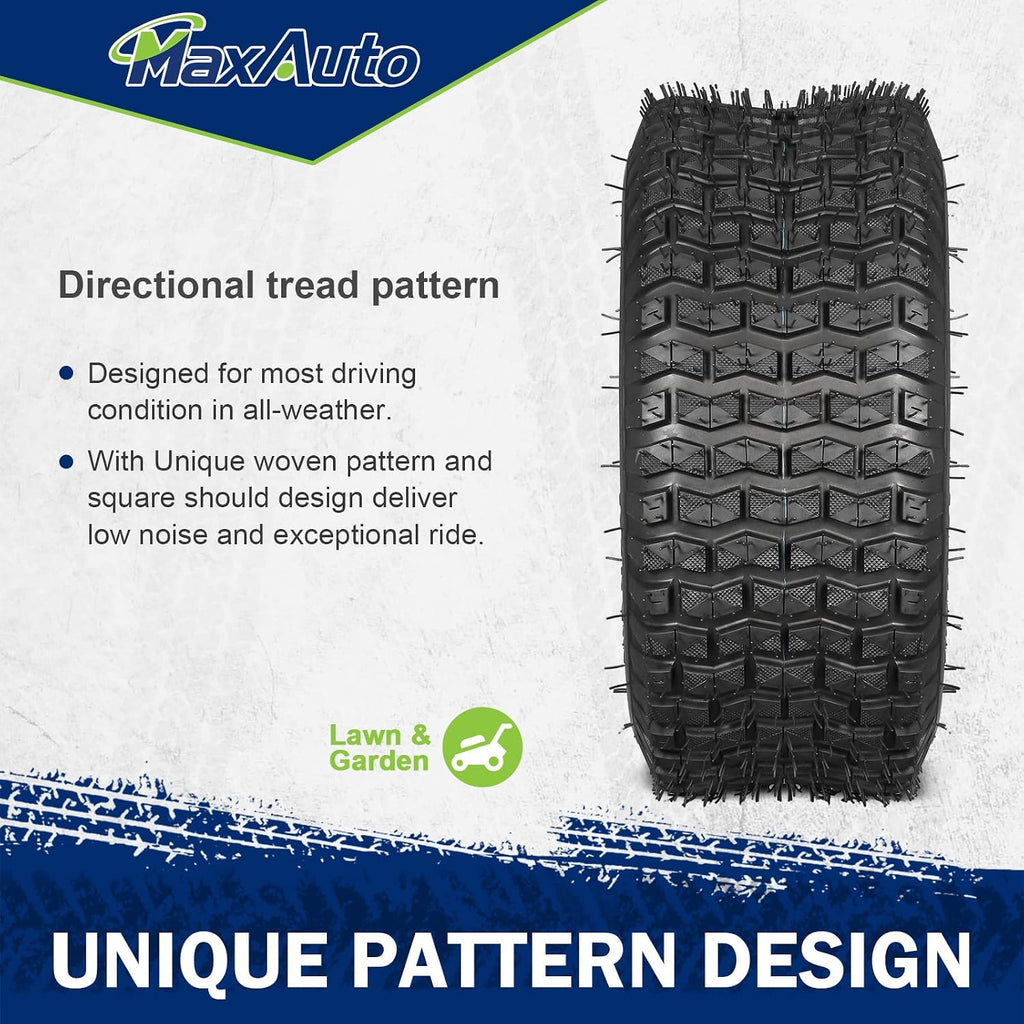 MaxAuto 15x6.00-6 & 20x10.00-8 Lawn Mower Front & Rear Tire Set, 4Ply Tubeless Tire 15x6-6nhs & 20x10x8nhs Truf Tires for Golf Cart, Lawn & Garden Tractor, 4 Pack in 2 Packages