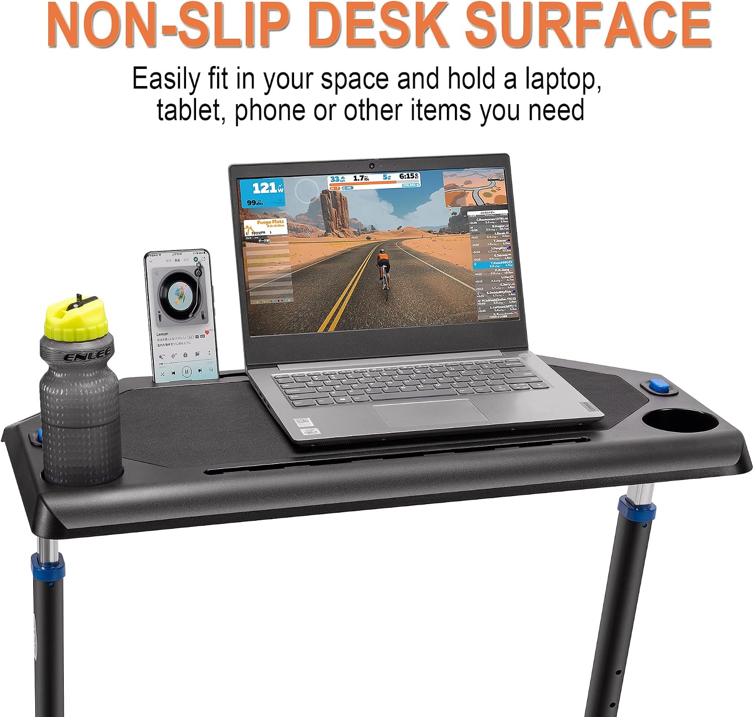 CXWXC Indoor Cycling Desk - Adjustable Height Bike Deak Laptop Stand Non-Slip Surface - Portable Bike Trainer Fitness Desk with Lockable Wheels