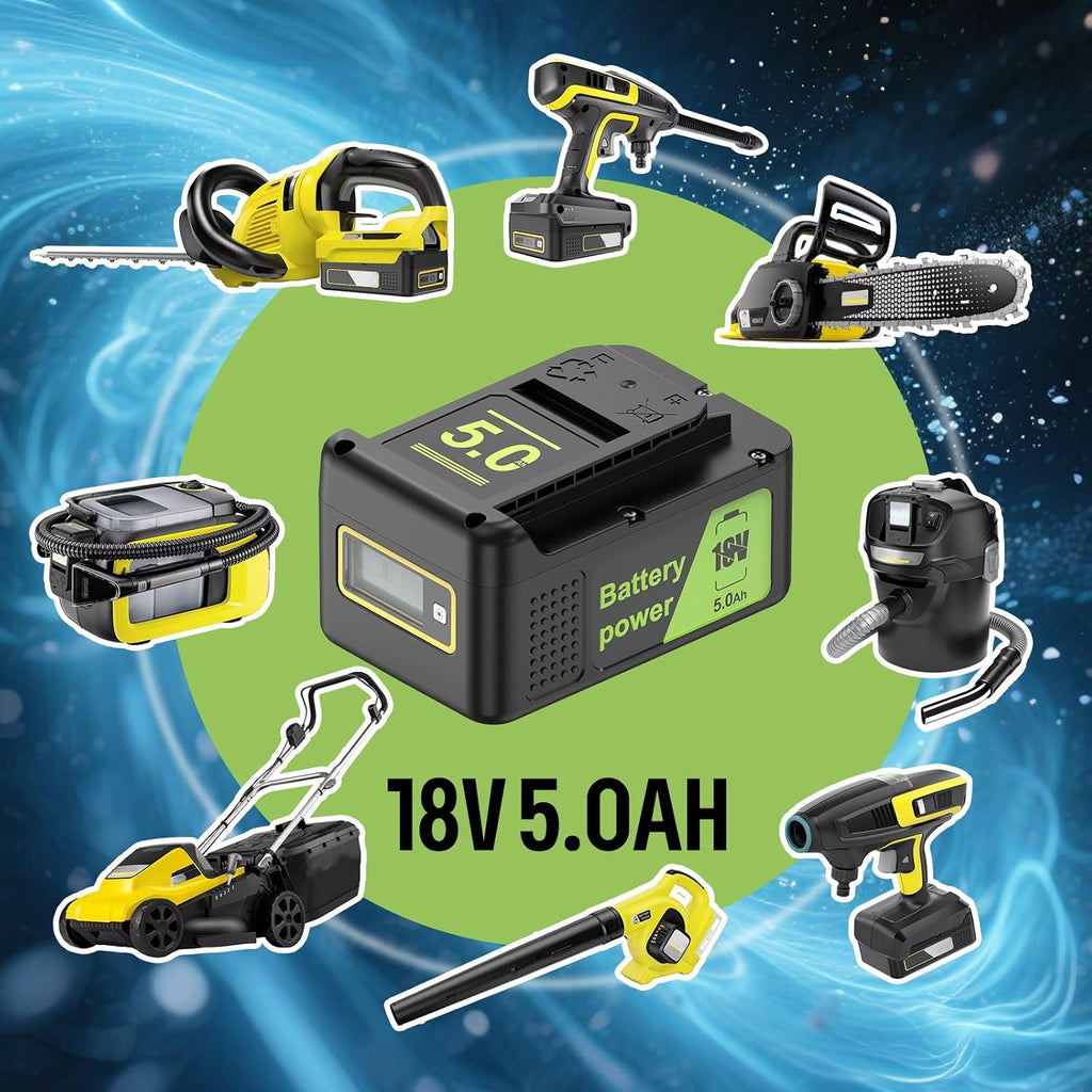 2Packs 18V 5Ah Replacement for Karcher Rechargeable Battery, Compatible with Entire 18V Battery Power Range Like Hedge Cutter, Hedge Trimmer, Lawn Mower, Strimmer, Chainsaw