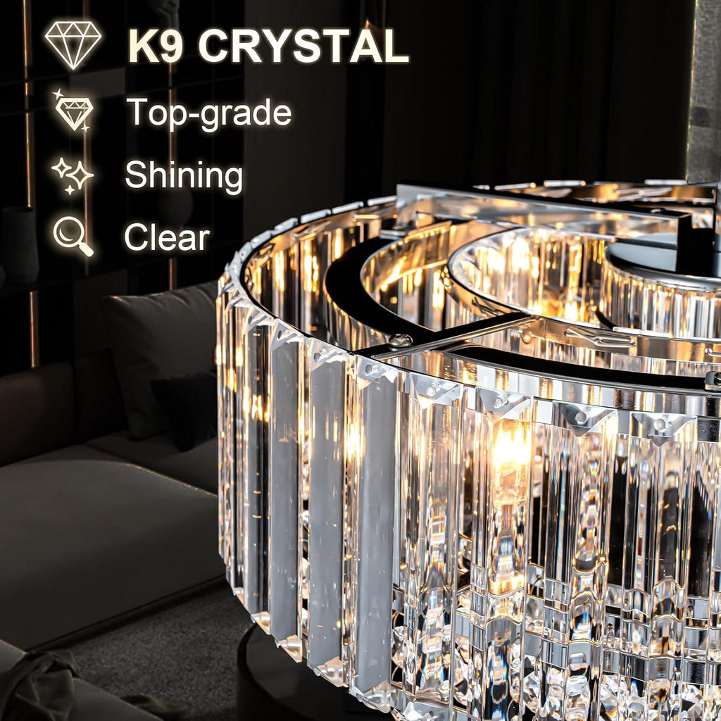 Lingkai 15.8' Modern Crystal Chandelier Chrome Round Semi Flush Mount Ceiling Light Fixture Chandelier for Living Room Dinning Room Bedroom Hallway Entryway Kitchen