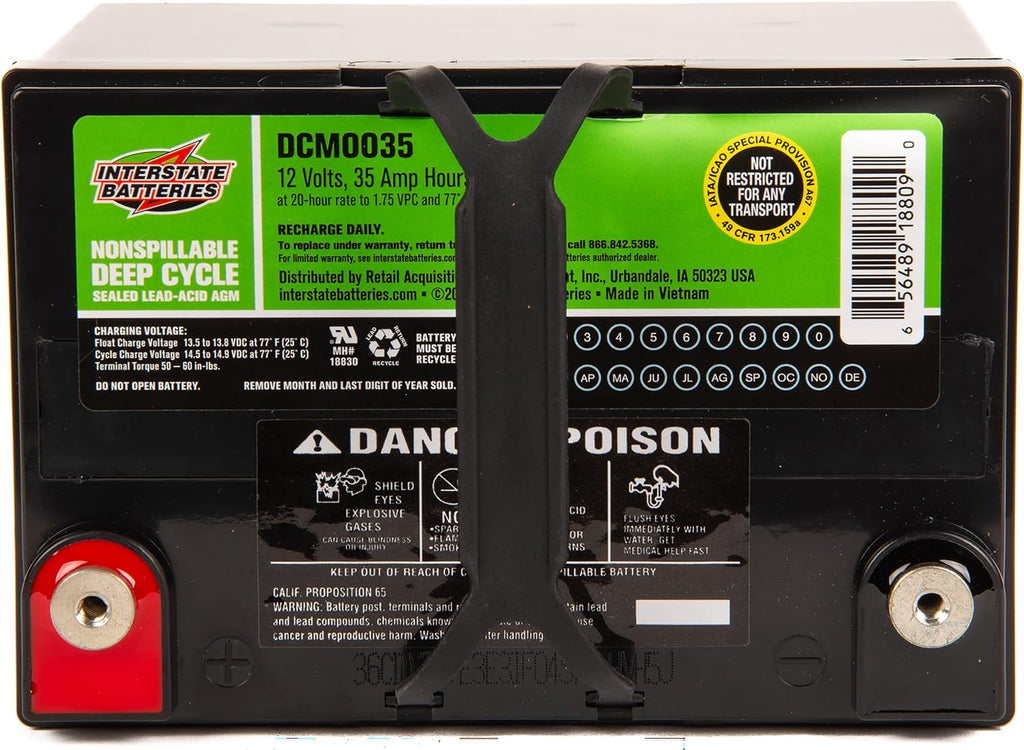 Interstate Batteries 12V 35AH Sealed Lead Acid (SLA) AGM Deep Cycle Battery (DCM0035) Insert Terminals
