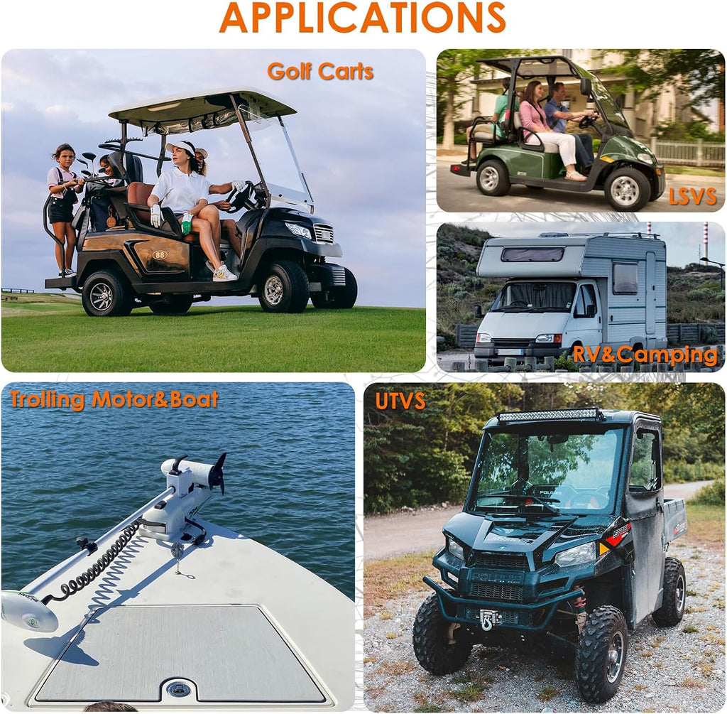 Enjoybot 48V 65Ah LiFePO4 Lithium Battery Self-Heating, Built-in 120A BMS and Bluetooth, 6000+ Cycles 10-Year Lifetime, Peak Current 500A Perfect for Golf Cart, RV, Solar, Lawn Mower, Off-Grid