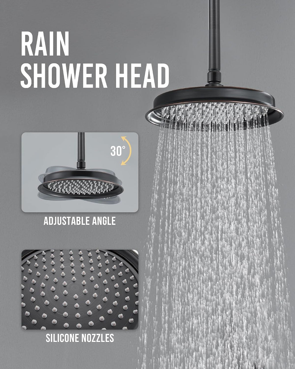 DASAN Antique Dual Shower Head Faucet Set, Oil Rubbed Bronze Dual Rain Shower Head System Complete Double Head Shower Fixture Combo, 9'' & 6'' Dual Rainfall Overhead Shower with Handheld, Valve & Trim