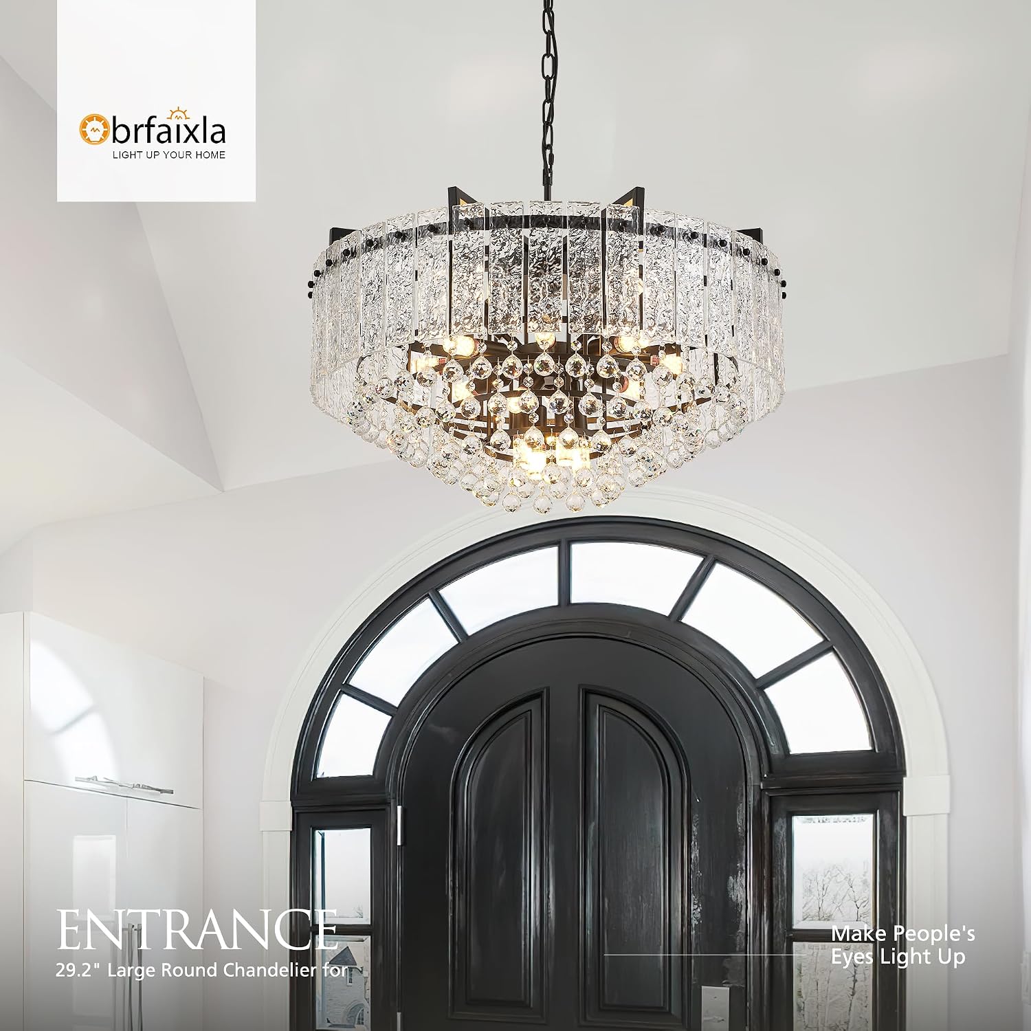 29.2' 16-Light Modern Glass Chandelier Light Fixtures Large Black 4-Tier Crystal Beads Chandeliers for Dining Room Round Hanging Ceiling Pendant Lighting for Bedroom Entryway Foyer Stairway