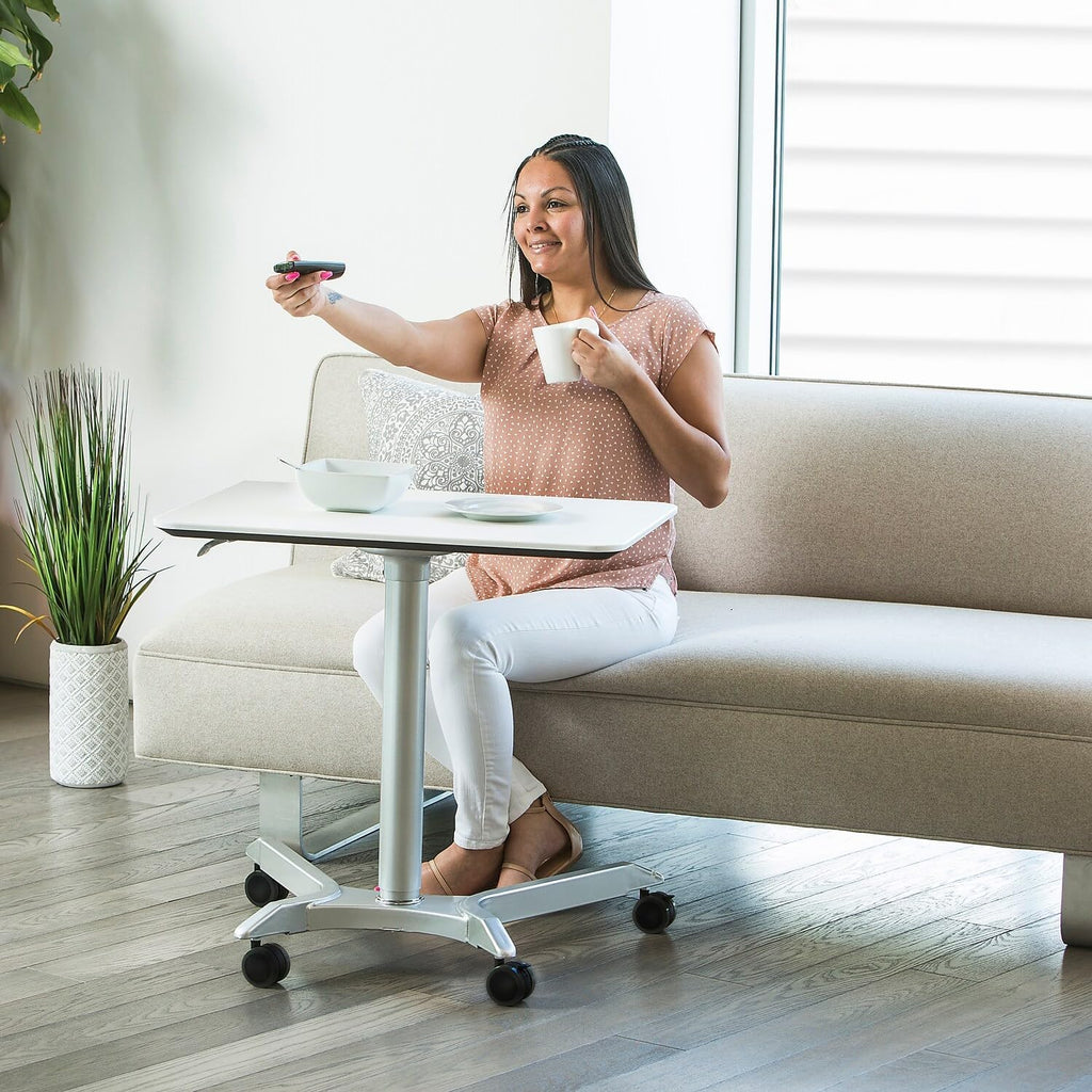 Seville Classics AIRLIFT XL 28' Pneumatic Height Adjustable Sit-Stand Mobile Laptop Computer Desk Cart (27.1' to 41.9' H), White