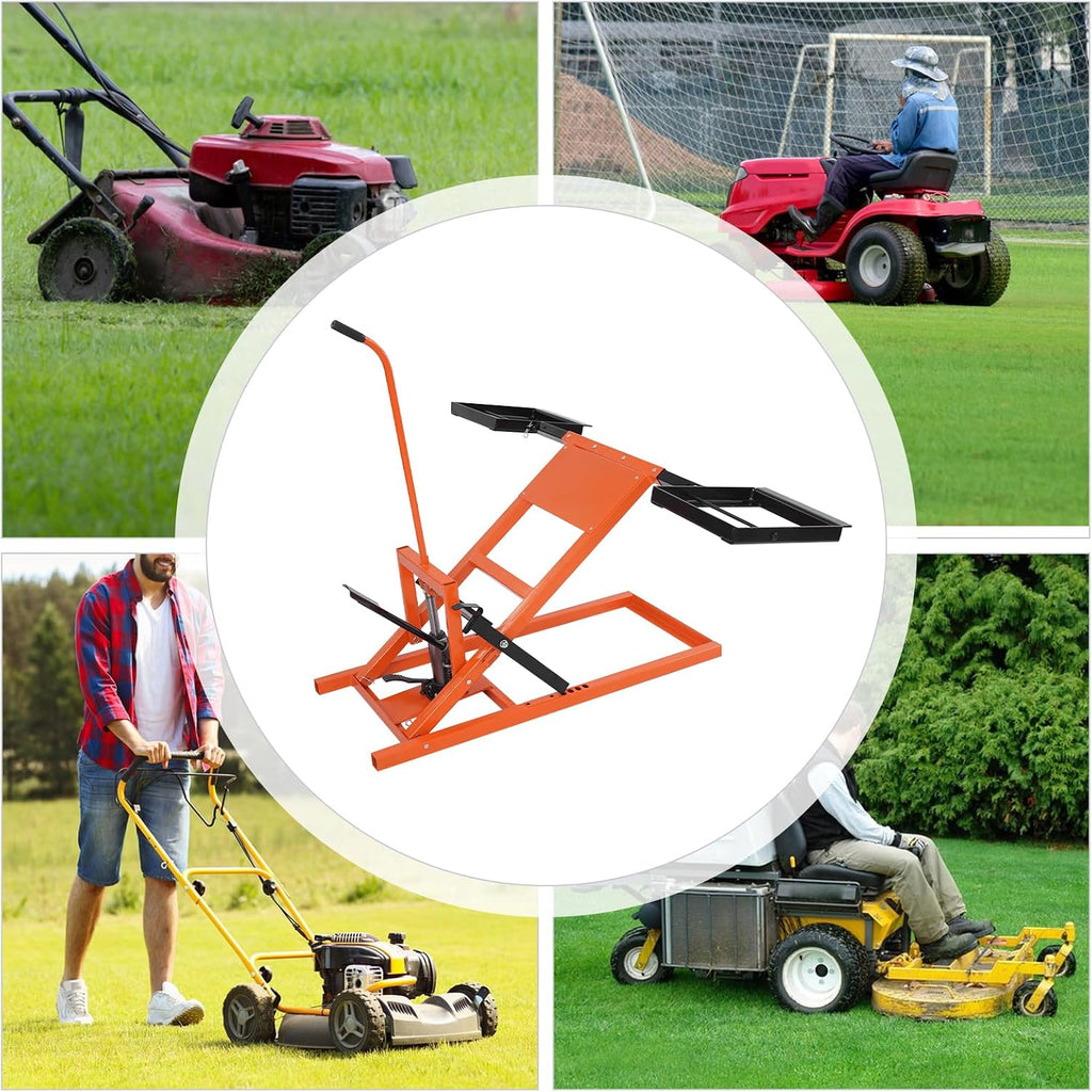 Lawn Mower Lift, 29 Inch Lawn Mower Lift Tool Adjustable Movable Lawn Mower Lift Solid Carbon Steel Lawnmower Lifting Machine for Riding Lawn Mower, Zero Turn Lawn Mowers (500lbs Hydraulic Orange)