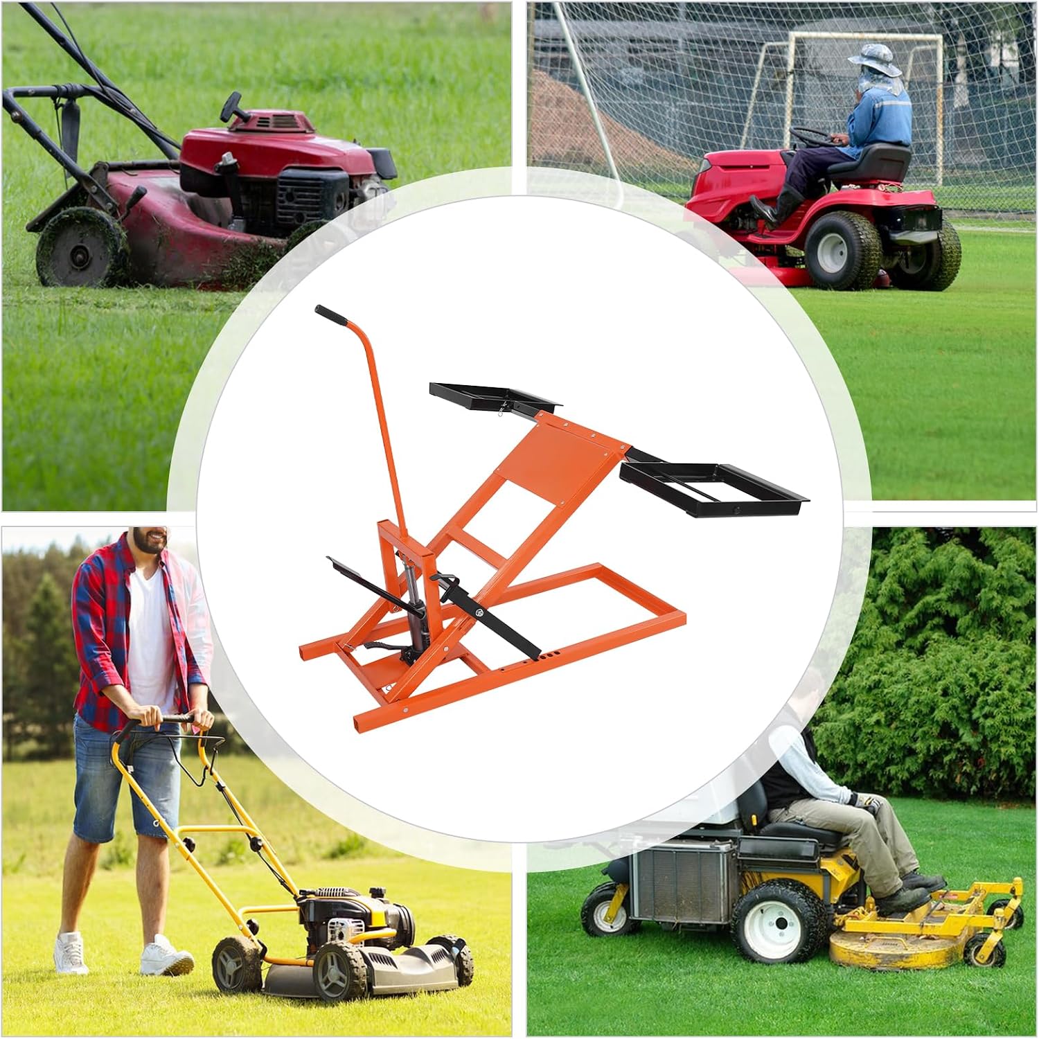 Lawn Mower Lift, 29 Inch Lawn Mower Lift Tool Adjustable Movable Lawn Mower Lift Solid Carbon Steel Lawnmower Lifting Machine for Riding Lawn Mower, Zero Turn Lawn Mowers (500lbs Hydraulic Orange)