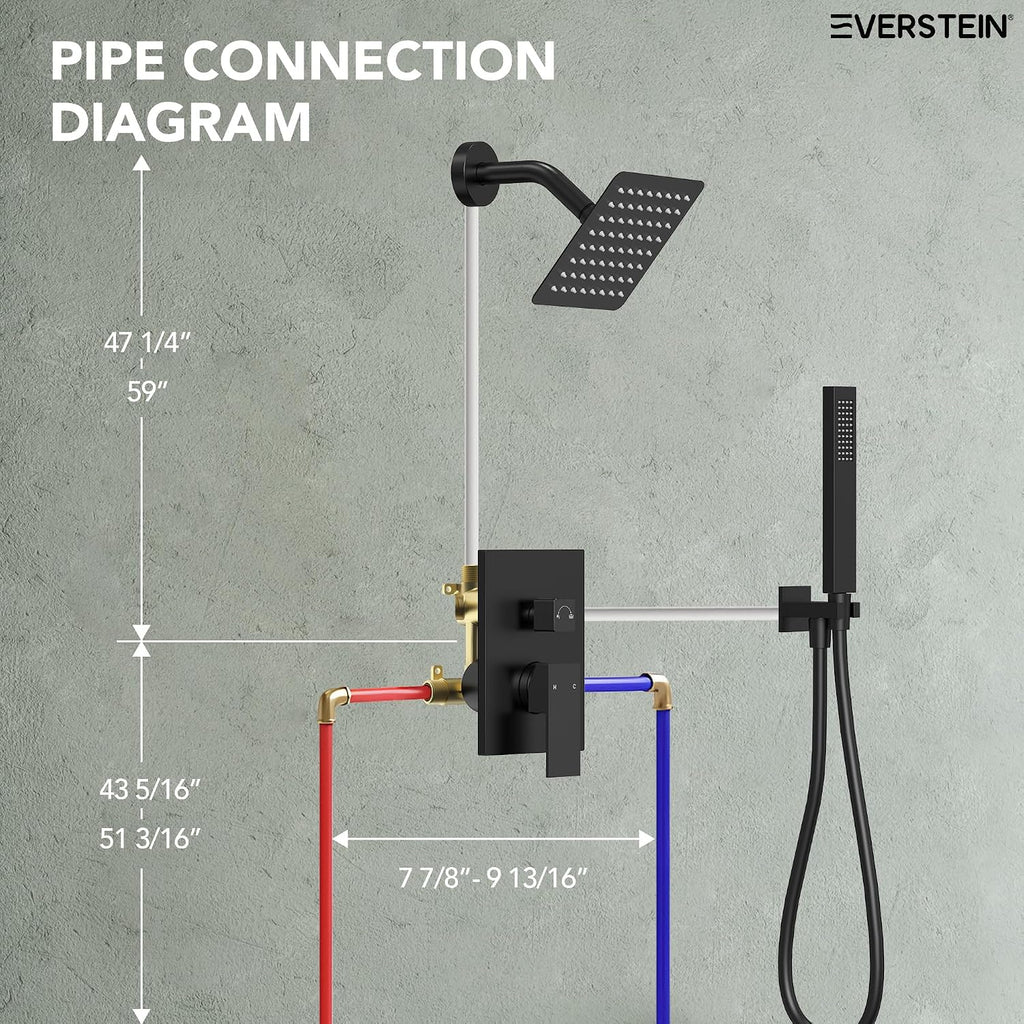6' High-Pressure Shower System with Handheld Spray, Wall Mount Bathroom Shower Faucet Set with Valve (Matte Black)