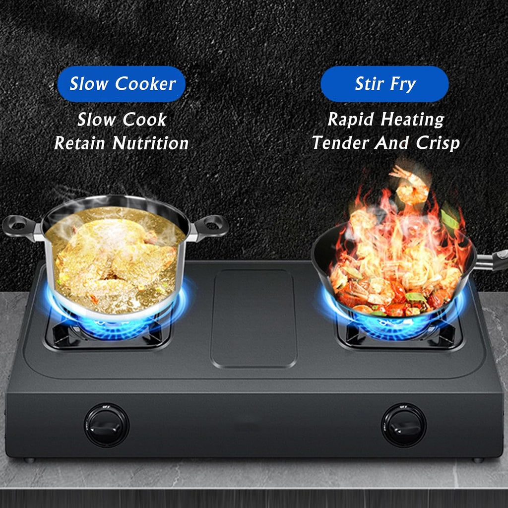 NIKKHO Gas Stove,2 Stove Eyes Burner,Suitable for Home and Commercial Use,NG/LPG Convertible,with Flame Out Protection,Suitable for Home and Outdoor (Color : NG)