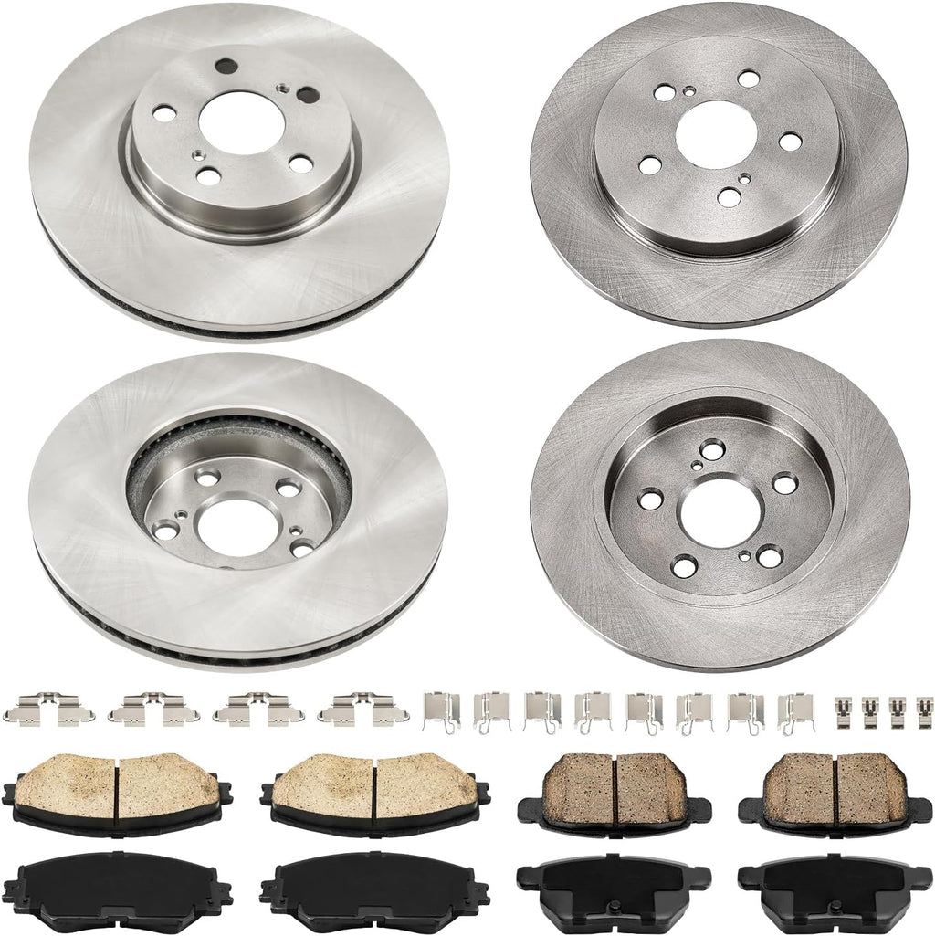 Torchbeam Brake and Rotor Kit Front and Rear Brake Pads Brake Rotor Ceramic Compatible with Toyota 2009-2010 2014-2016 2017-2019 Corolla 2.4L,10.83 inch (275mm) Front and 10.20'' (259mm) Rear Rotor