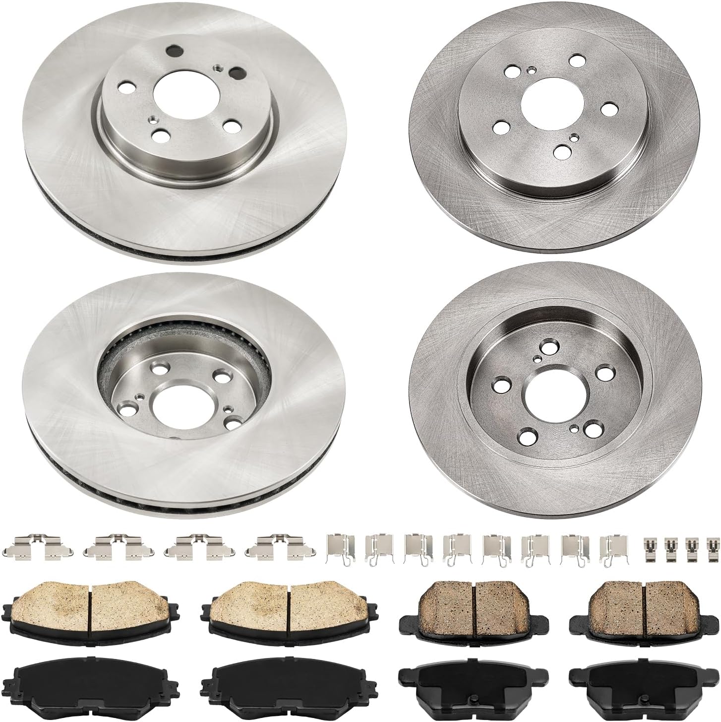 Torchbeam Brake and Rotor Kit Front and Rear Brake Pads Brake Rotor Ceramic Compatible with Toyota 2009-2010 2014-2016 2017-2019 Corolla 2.4L,10.83 inch (275mm) Front and 10.20'' (259mm) Rear Rotor